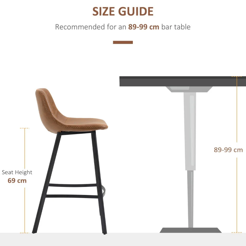 Bar Stools Set of 2, Kitchen Stools with Backrest, PU Leather, Brown - Image 7