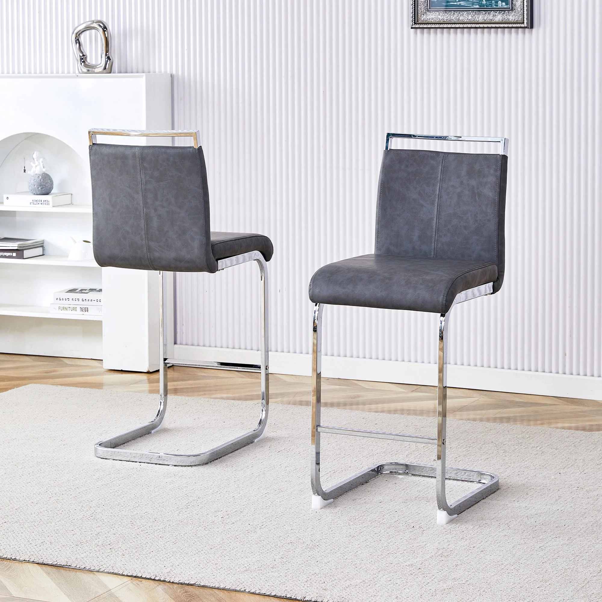 Bar Stools (Set of 2) Nordic Style High-Quality - Grey PU - Image 2
