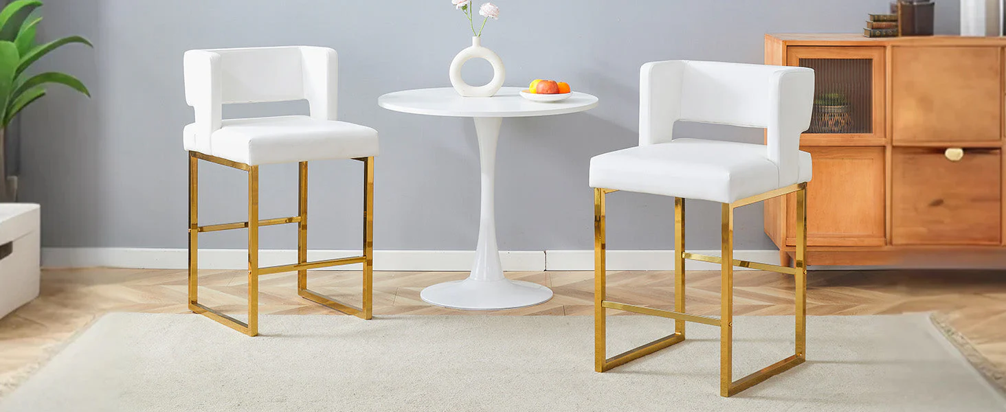 Bar Stools Set of 2 Nordic Style Square Gold Metal Legs - Image 8