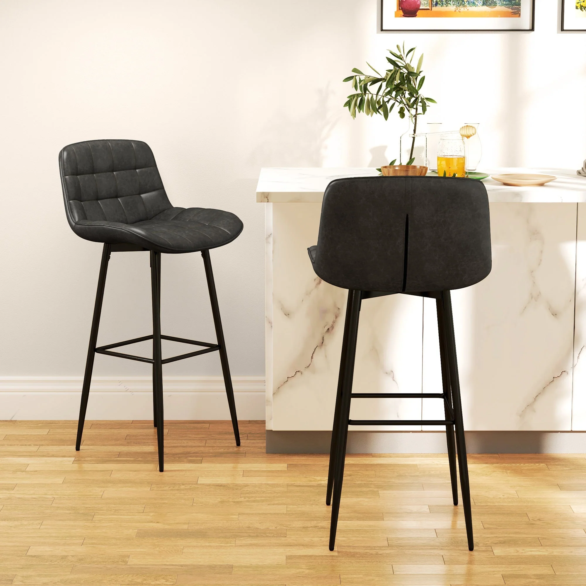 Bar Stools, Set of 2, Swivel, Footrest, Dark Grey - Image 8