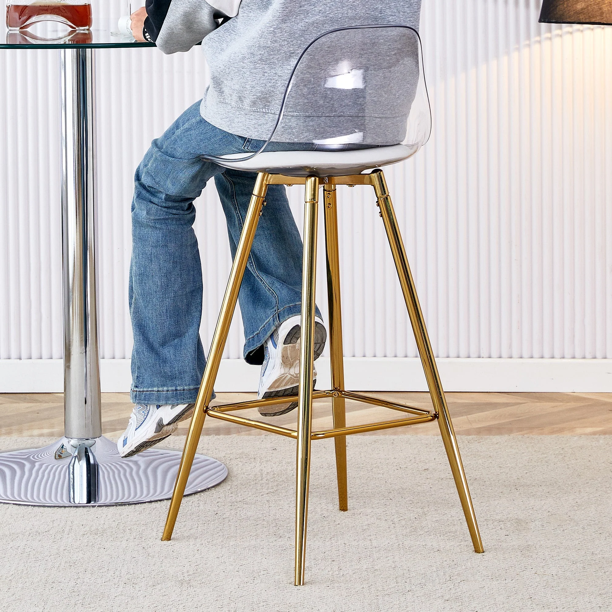 Bar Stools Set of 2 Transparent Backrest - Gold Frame - Image 5