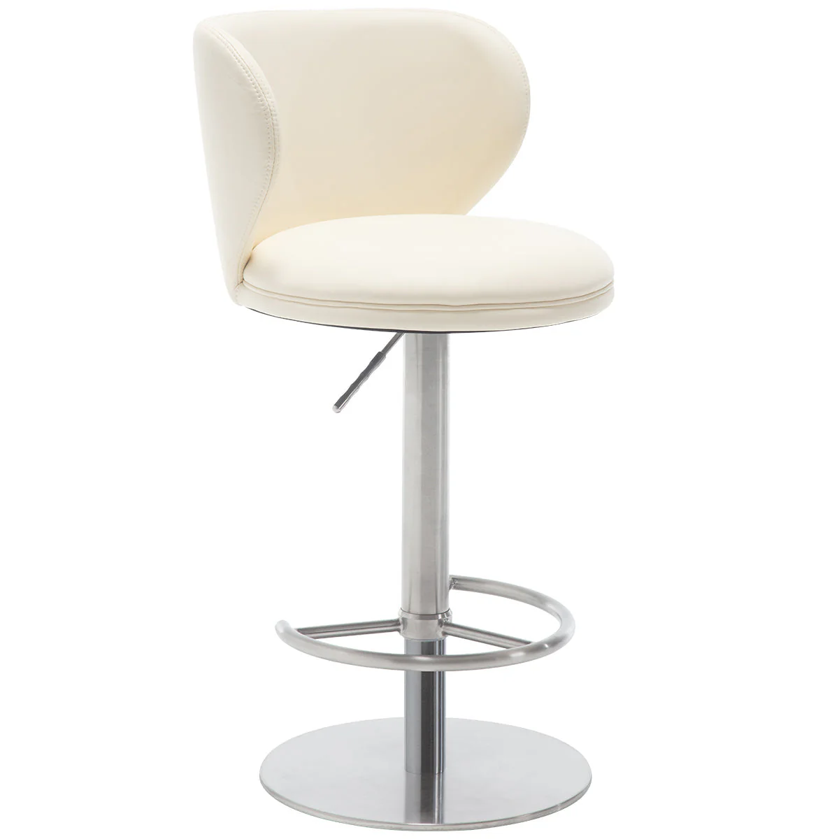 Bar Stools Swivel Adjustable Height Backrest Black Leather and Steel - Image 5