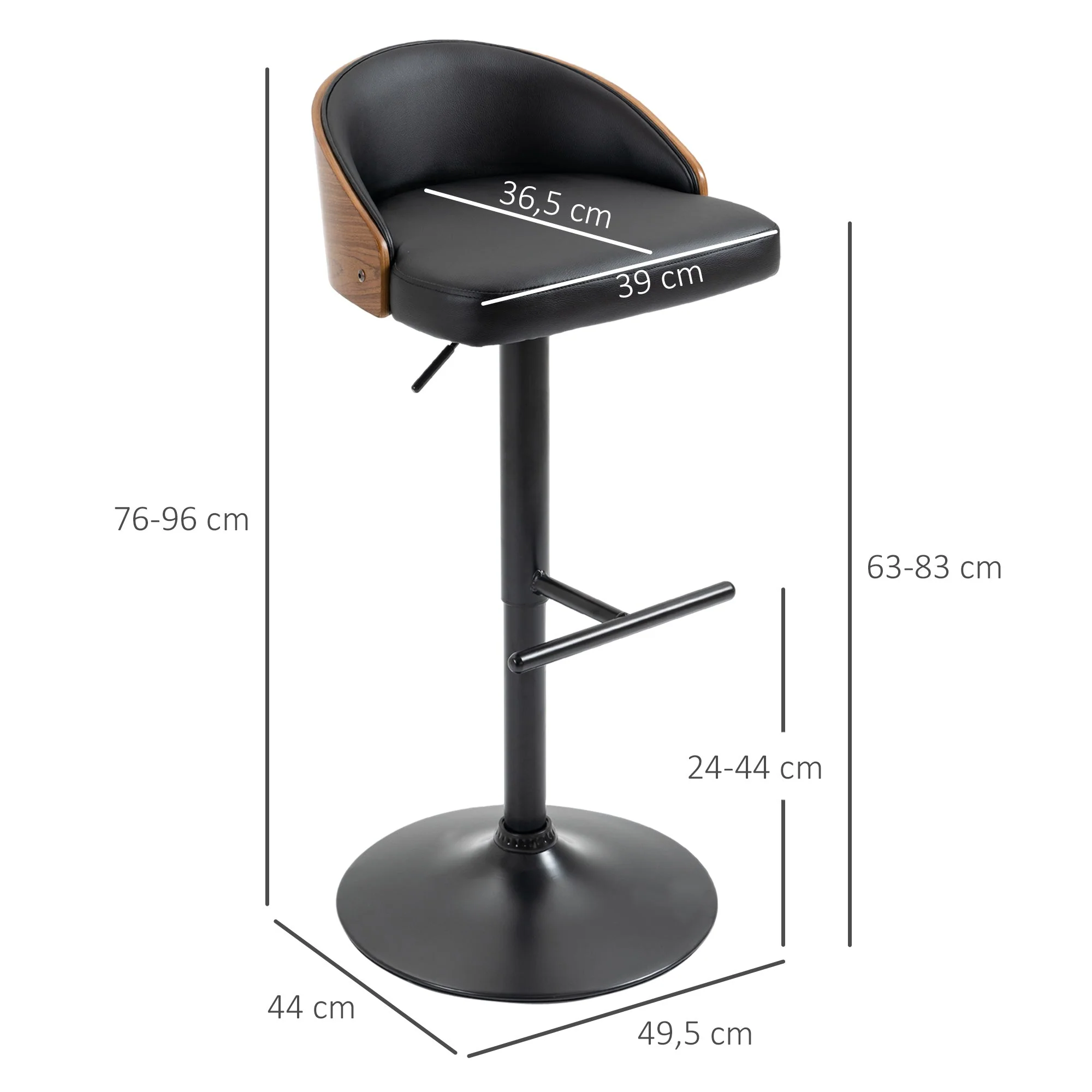 Bar Stools, Swivel Height-Adjustable with Footrest, Faux Leather Wood - Image 3