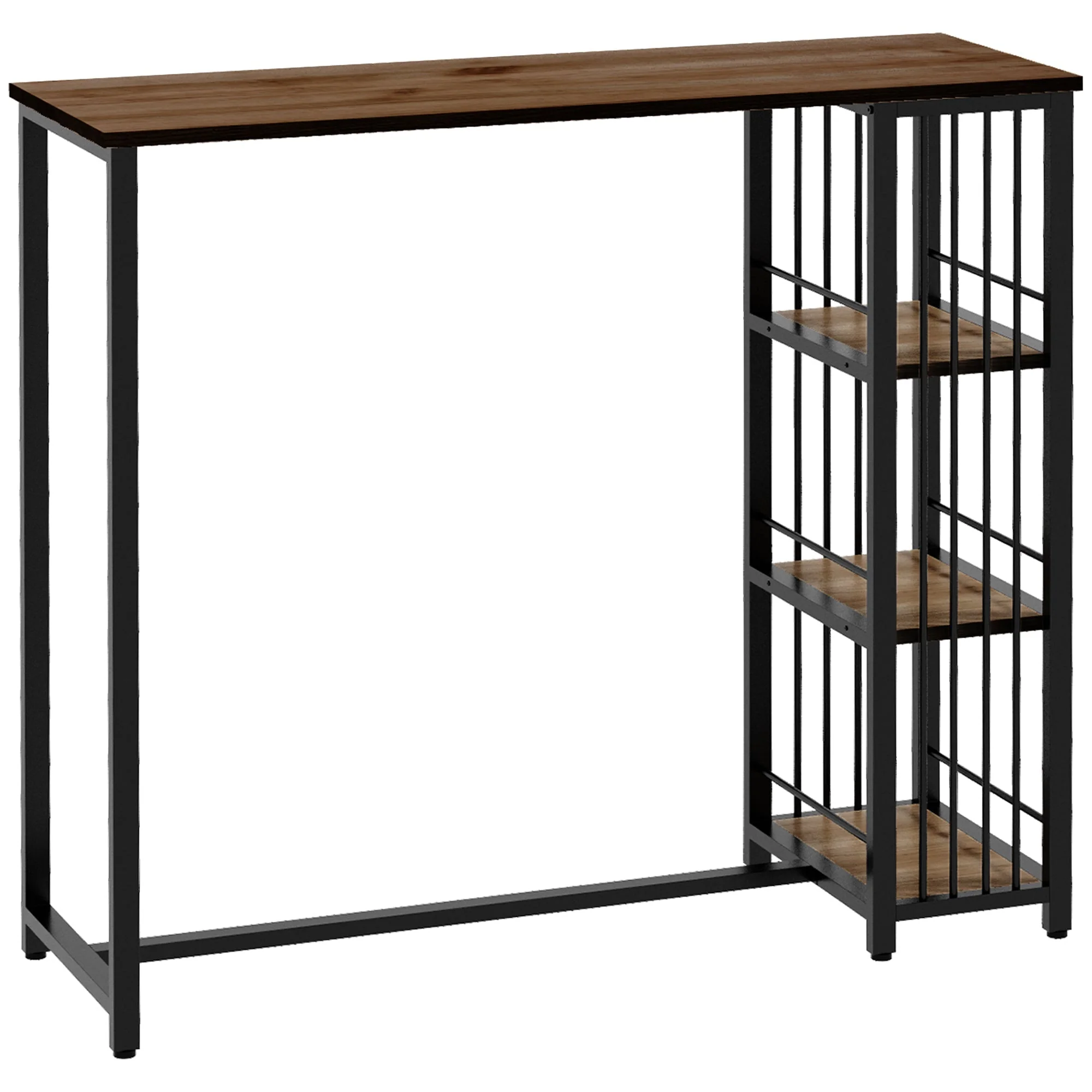 Bar Table, 3 Shelves, Kitchen, Steel Frame, Brown