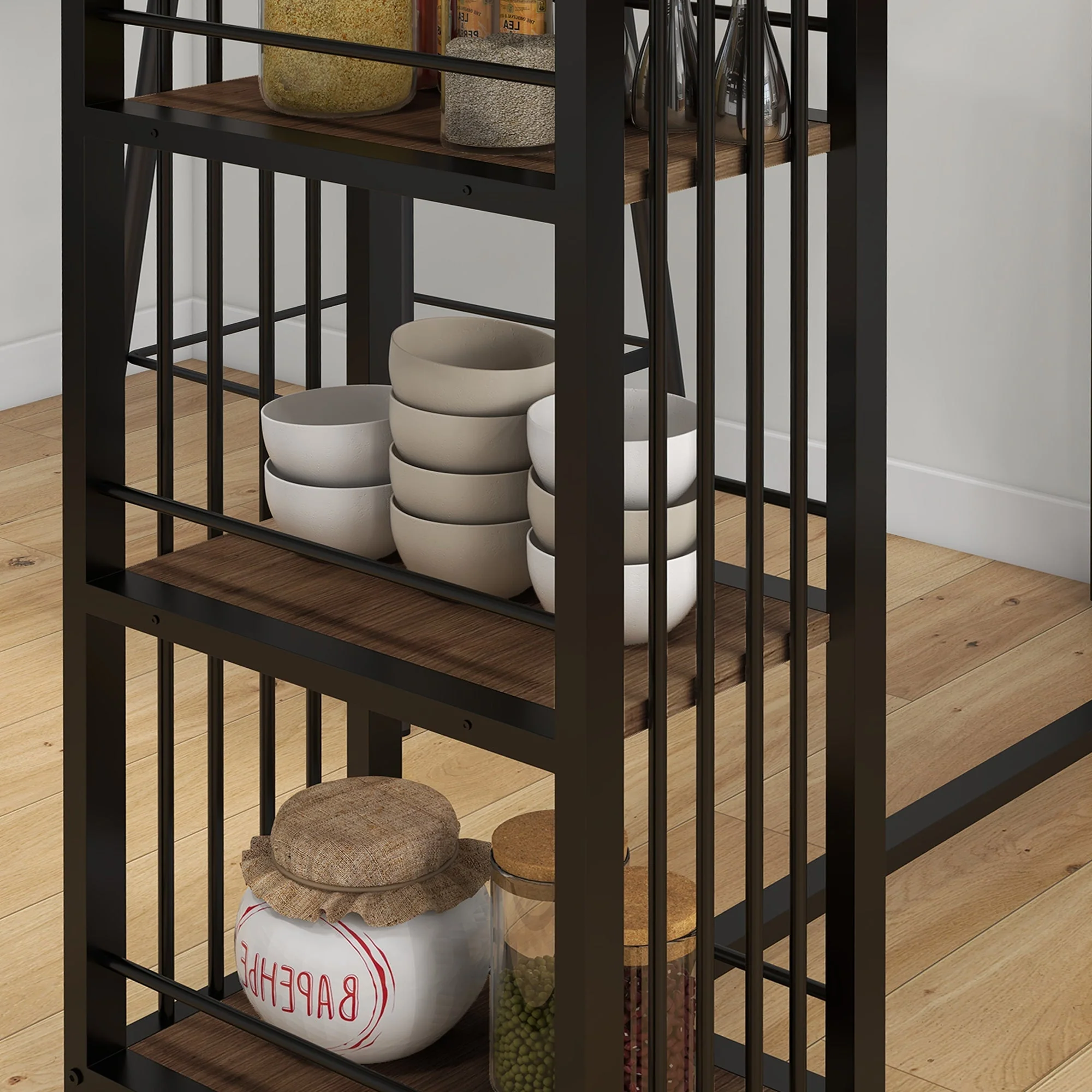 Bar Table, 3 Shelves, Kitchen, Steel Frame, Brown - Image 7