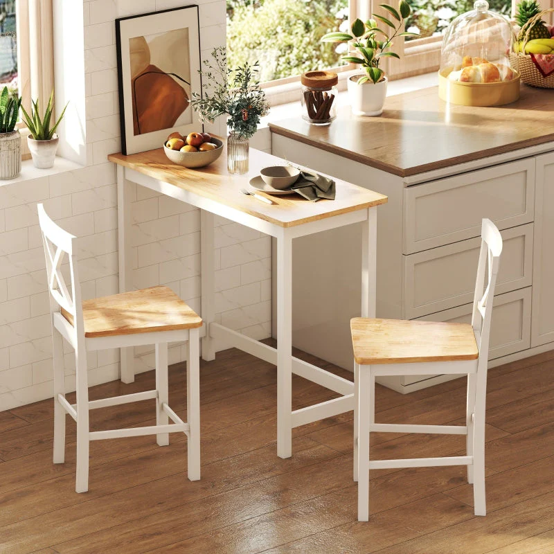 Bar Table, Compact, Seats 2, Oak Look Natural Wood+White