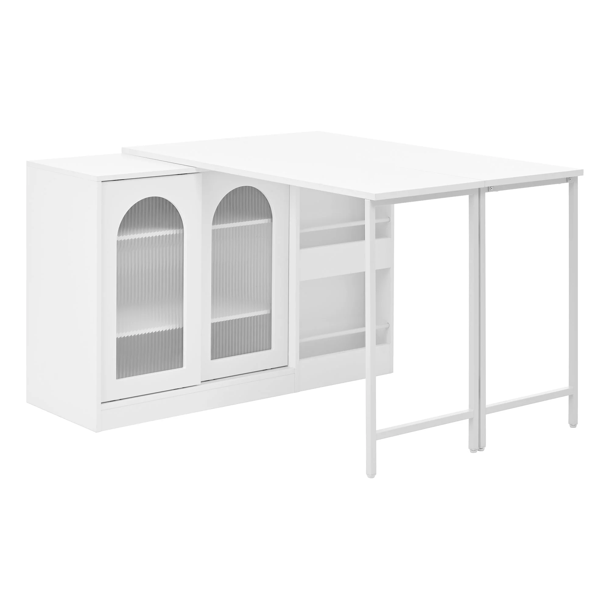 Bar Table, Extendable 360° Rotating with Storage & Glass Door, White - Image 10