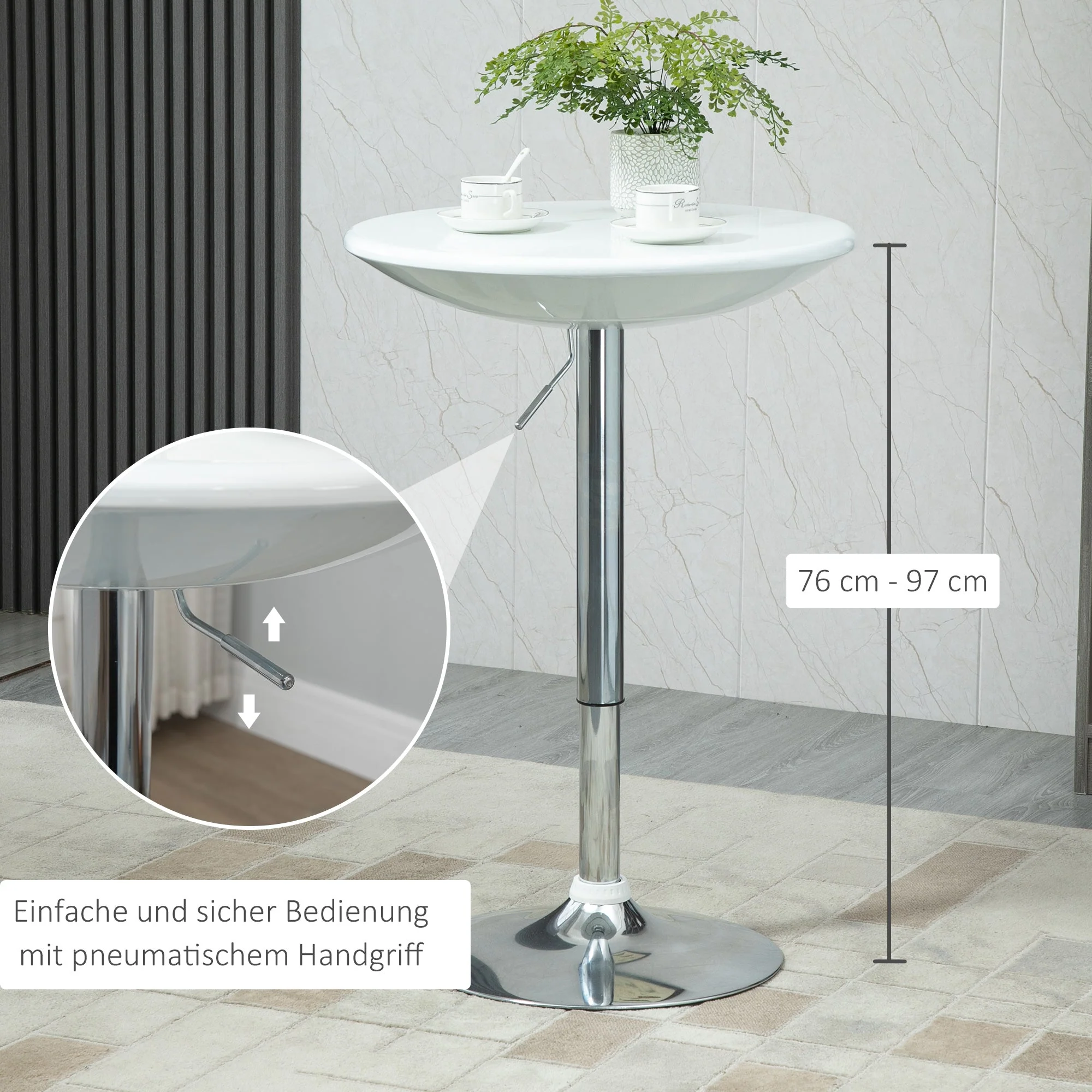 Bar Table, Height Adjustable, Metal ABS, White - Image 5