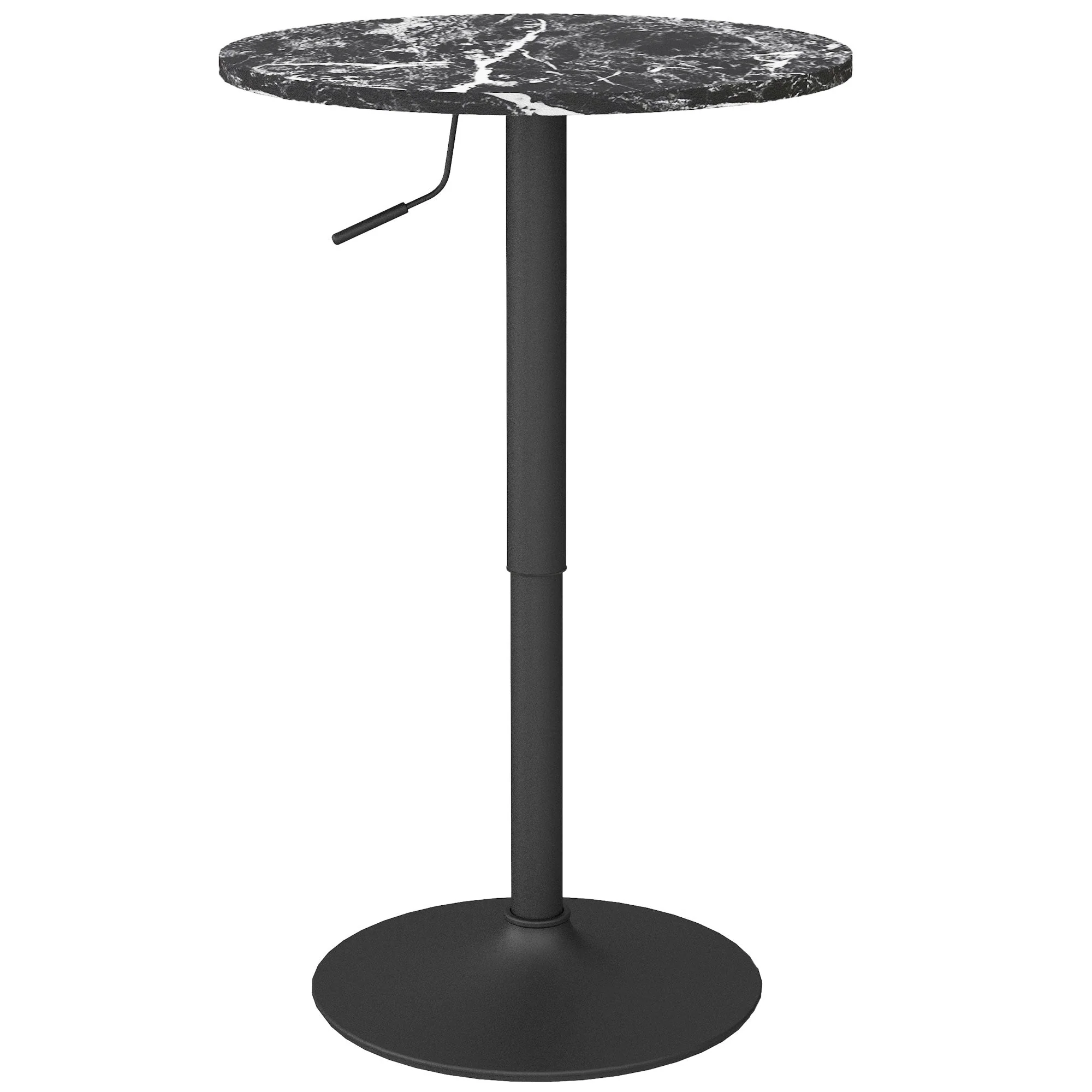 Bar Table Round Dining Table Marble Look Black - Image 2