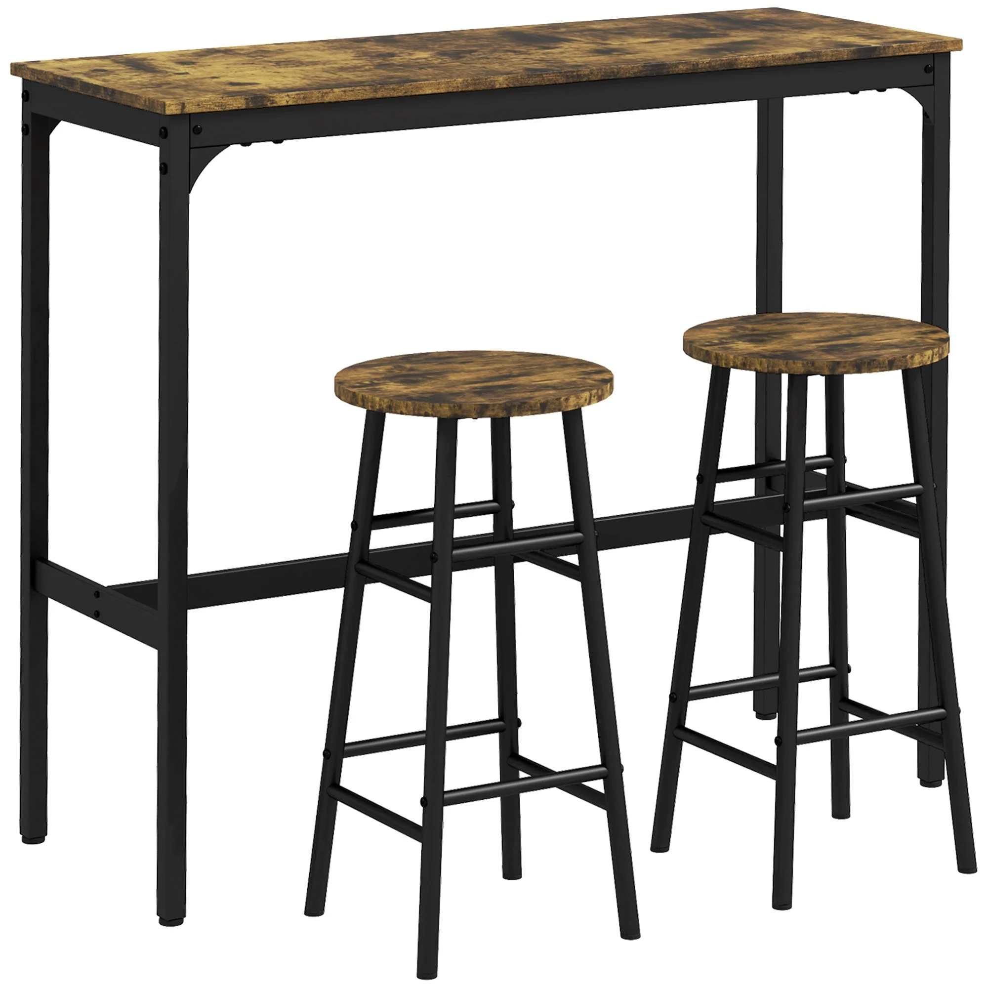 Bar Table Set, 3-Piece with 2 Bar Stools, Steel, Rustic Brown - Image 2