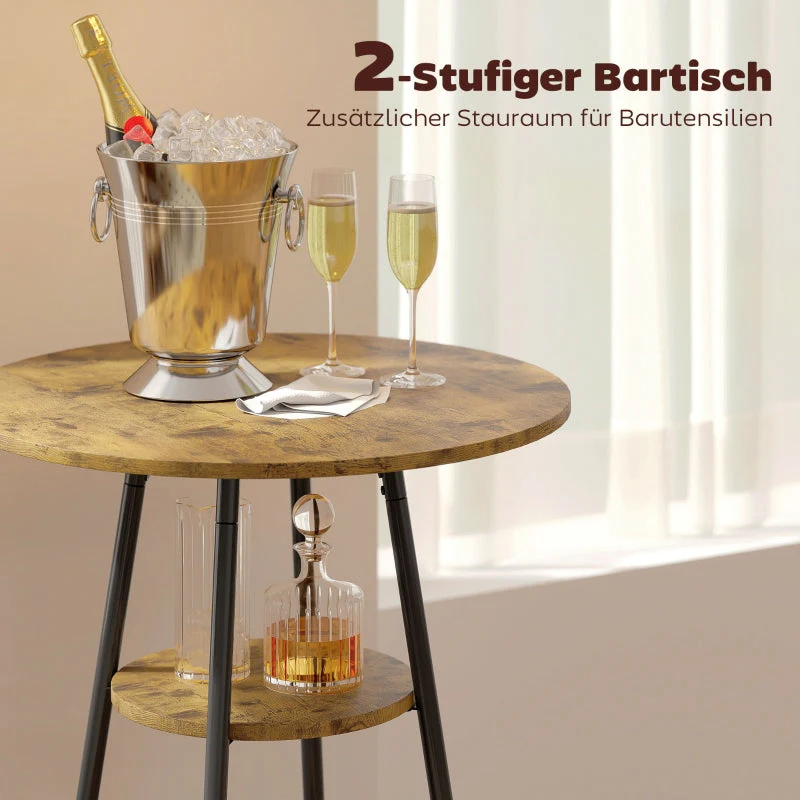 Bar Table Set 3-Piece with Upholstered Stools, Faux Leather, Brown - Image 3