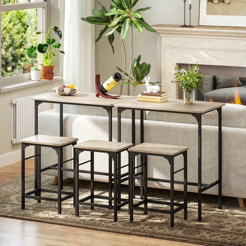 Bar Table Set, Dining with 2 Chairs, Non-Slip, Natural Wood - Image 6