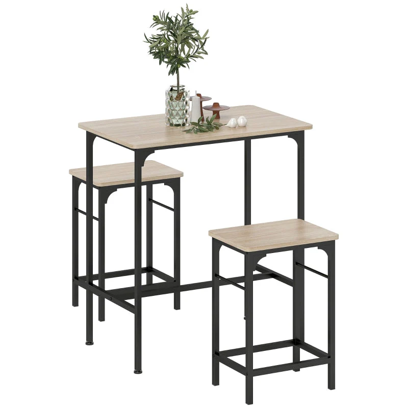 Bar Table Set, Dining with 2 Chairs, Non-Slip, Natural Wood - Image 8