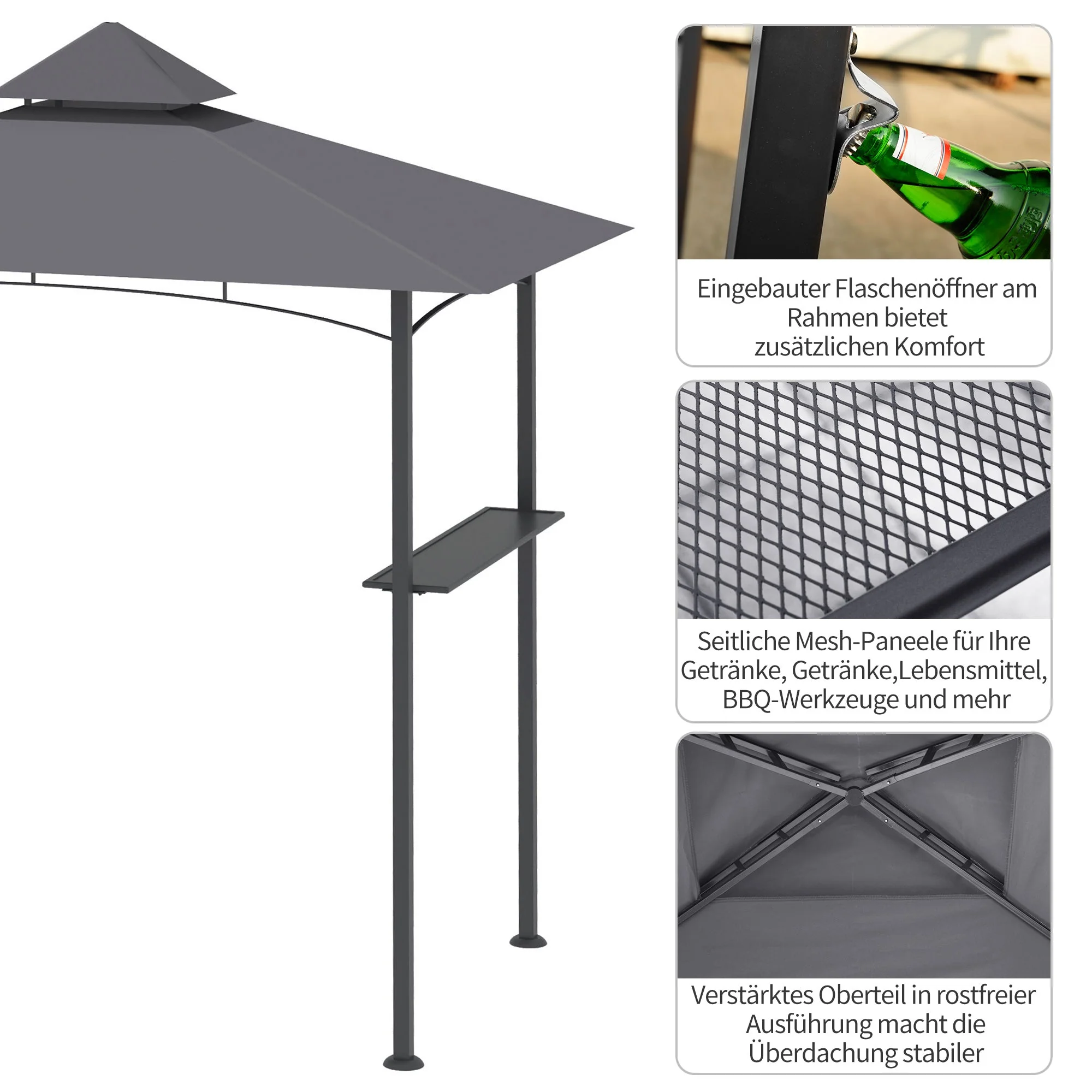 Barbecue Pavilion, Garden Tent Flame-Retardant Double Roof, Grey - Image 5