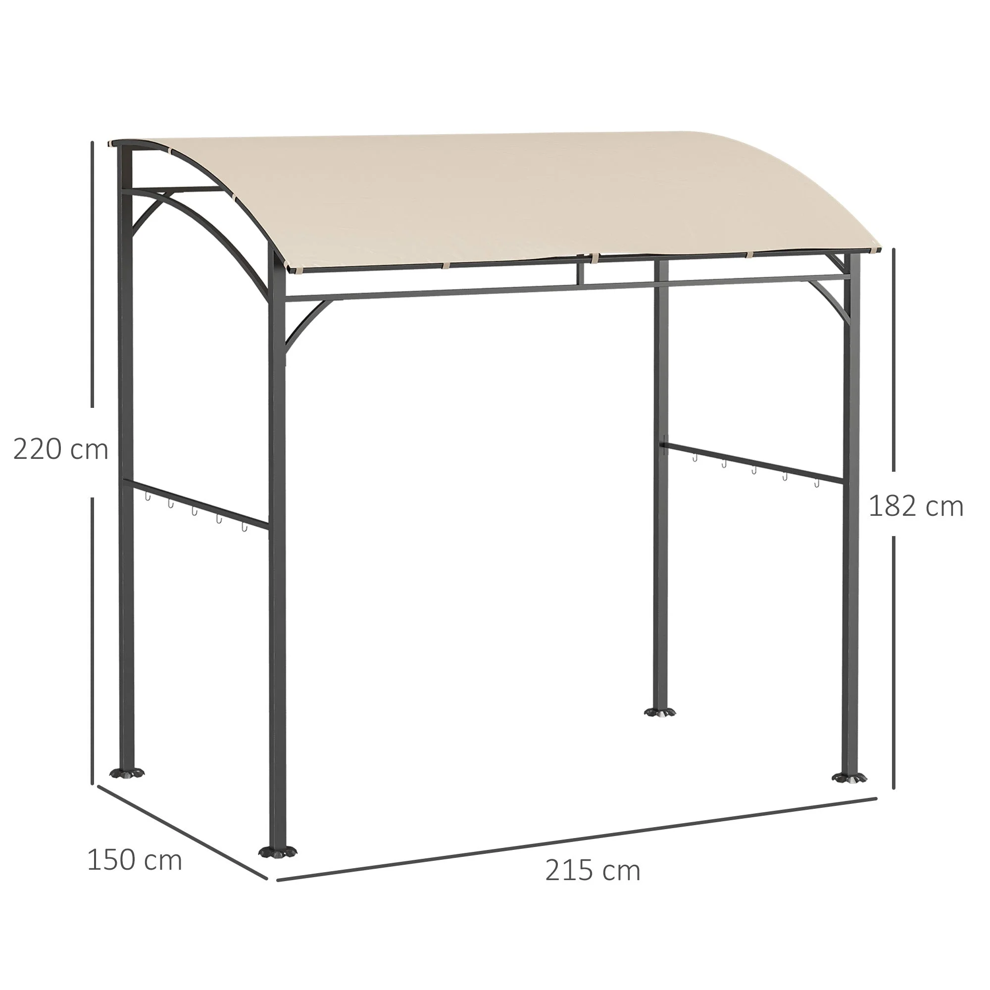 Barbecue Pavilion with UV-Resistant Canopy, Steel Frame & Hooks, Polyester Beige - Image 3