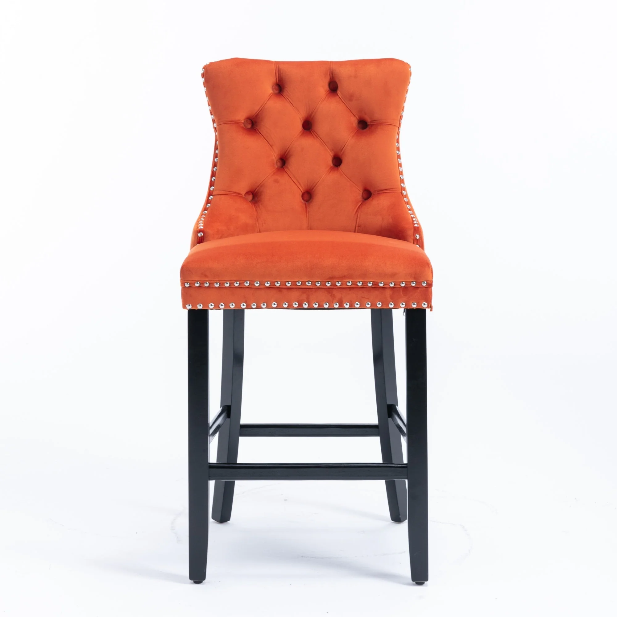 Barstools Set of 2 Button Tufted Velvet Wooden Legs - Orange - Image 2
