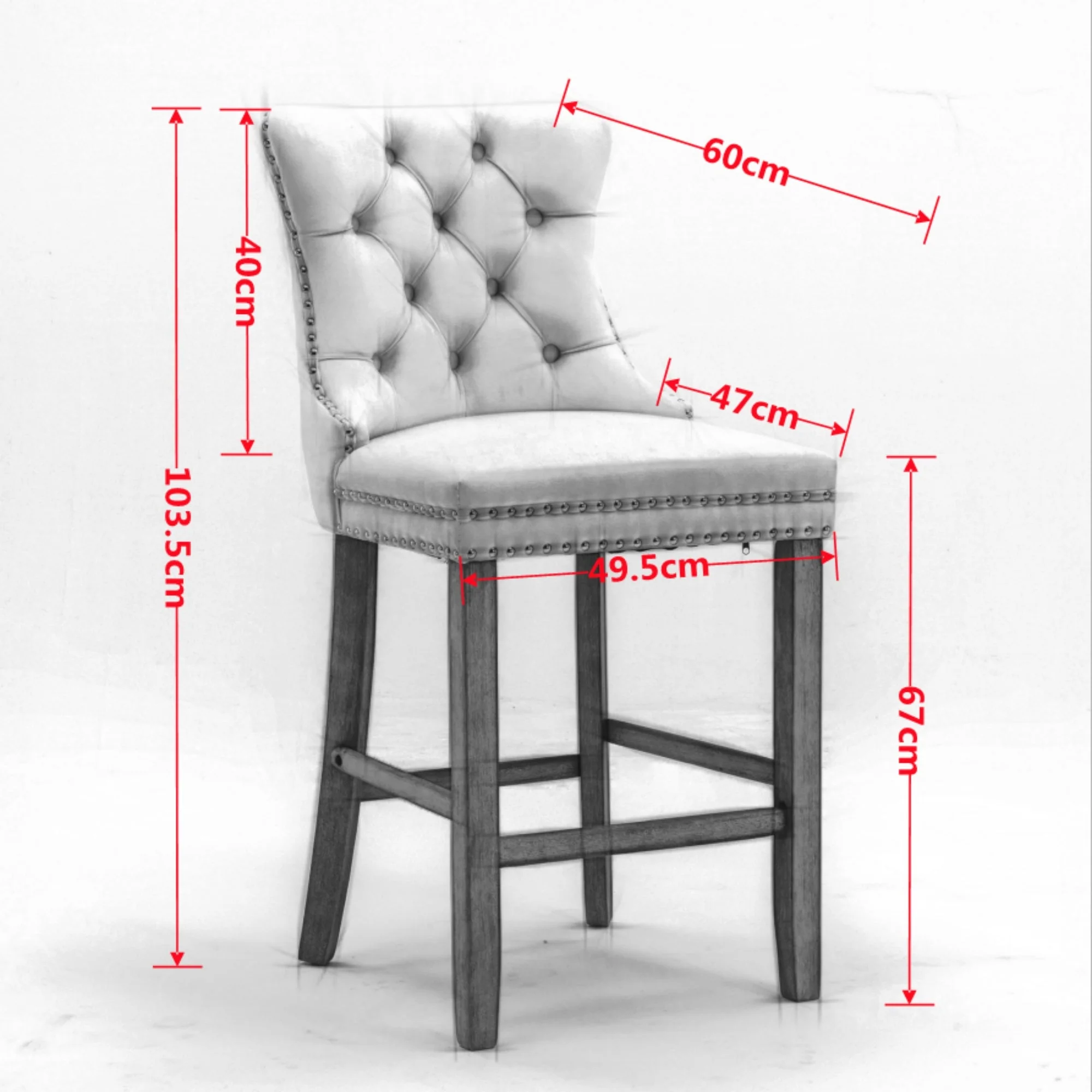 Barstools Set of 2 Contemporary Velvet Upholstered Button Tufted Wooden Legs Beige - Image 7