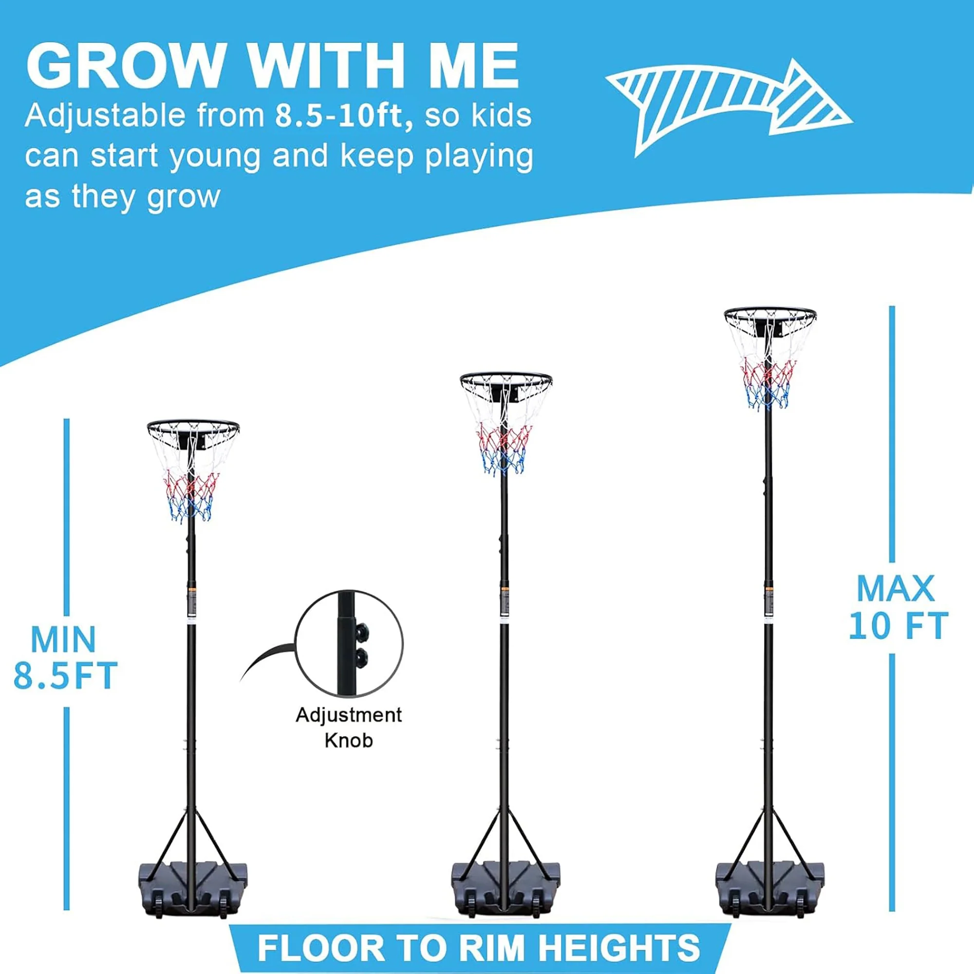 Basketball Hoop, Adjustable Height, Portable & Mobile, 8.5-10FT Range, Indoor/Outdoor Use - Image 5