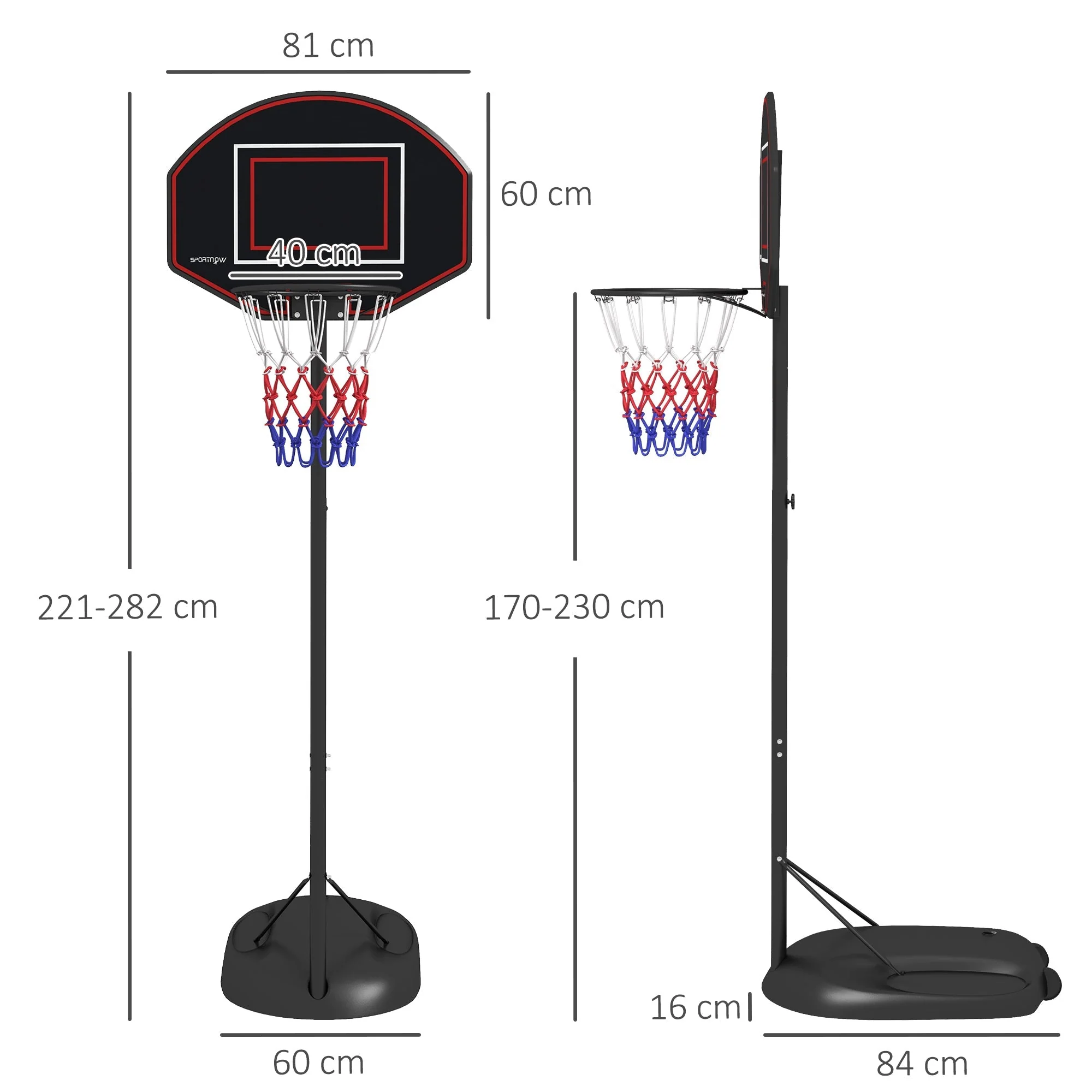 Basketball Hoop, Adjustable Height, Shatter-Proof, Steel Black - Image 3