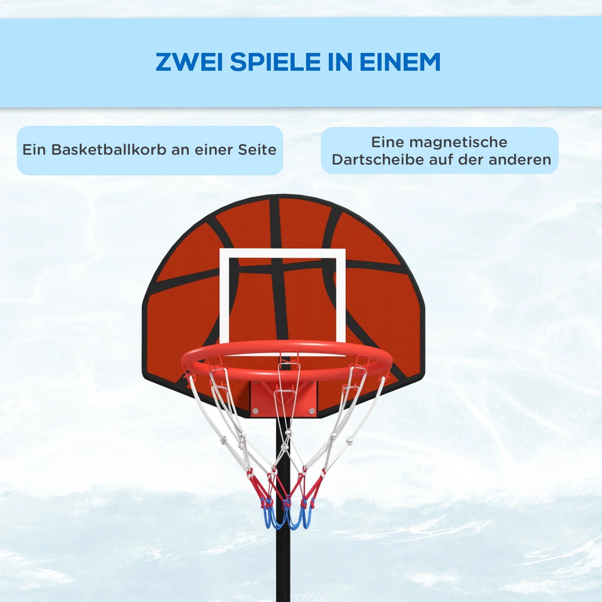 Basketball Hoop, Adjustable Height with Stand & Magnetic Dartboard, Indoor/Outdoor Use - Image 4