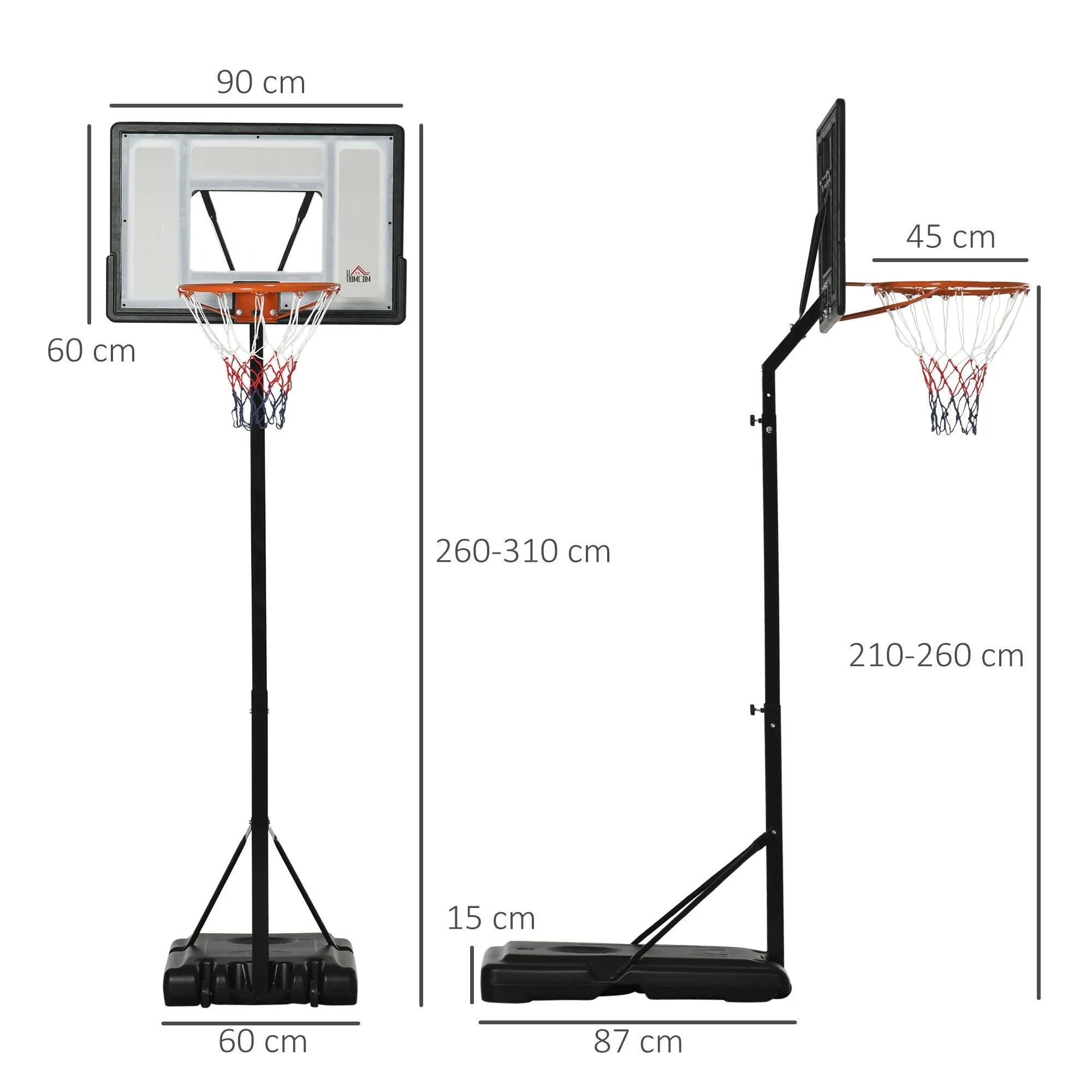 Basketball Hoop, Height Adjustable, Rolling Function, Stable Stand, Black - Image 3