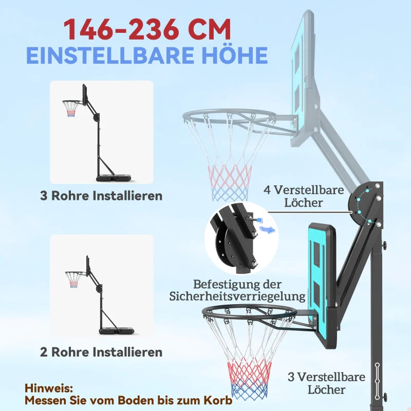 Basketball Hoop, Portable Height Adjustable with Backboard, Steel - Image 4