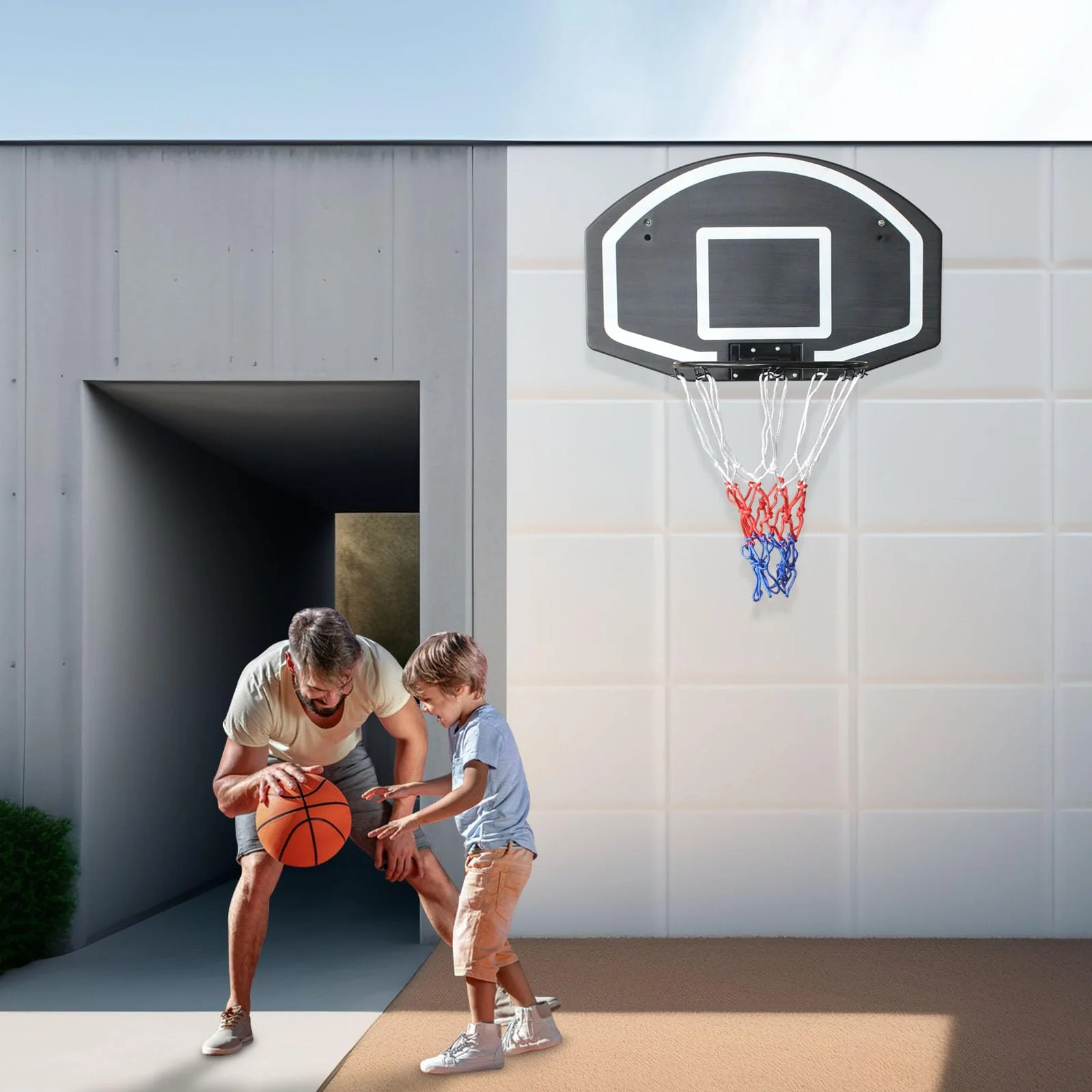 Basketball Hoop Wall/Door Mount Indoor/Outdoor Shatter-Proof Backboard - Black
