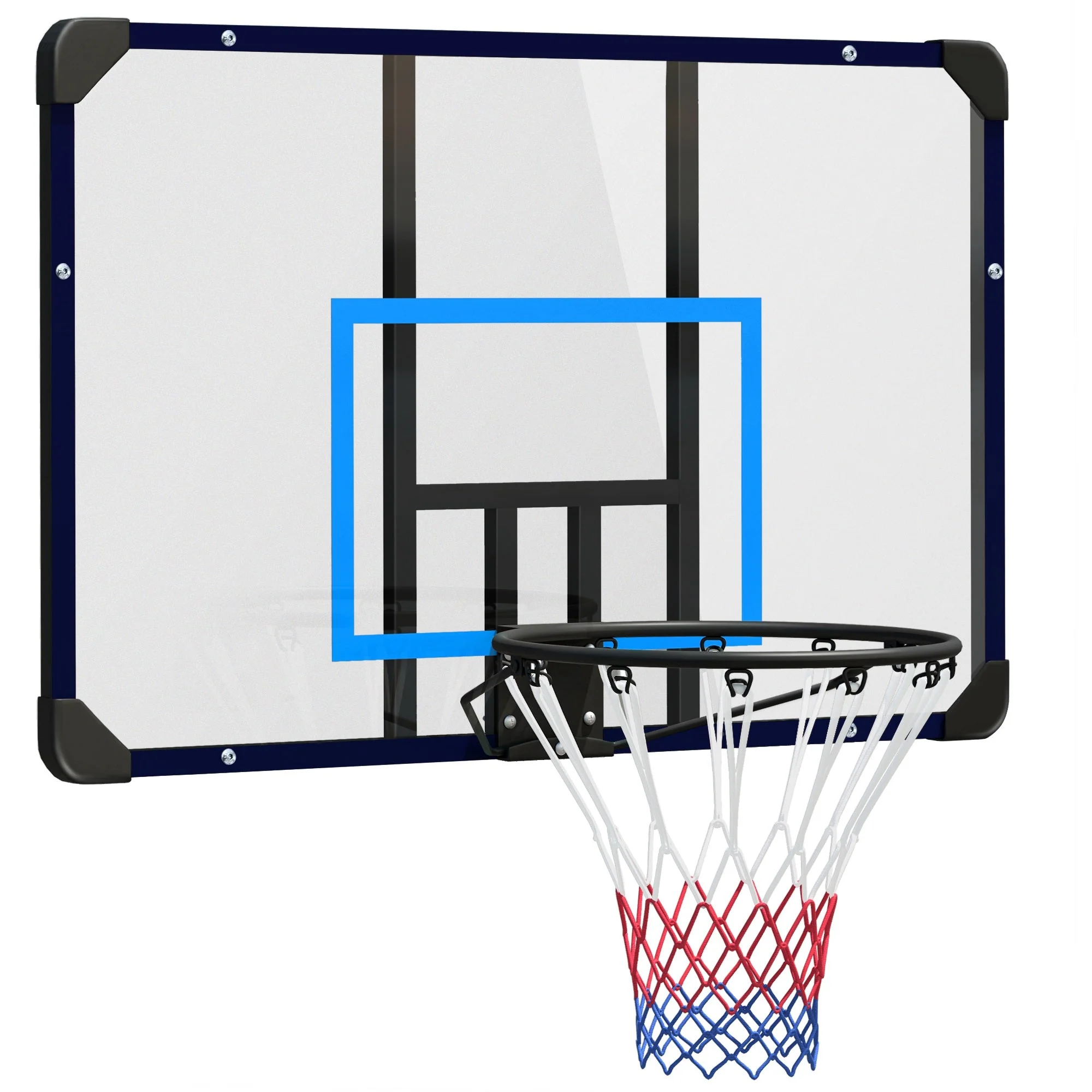Basketball Hoop Wall Mounted Backboard with Net, Steel - Image 2