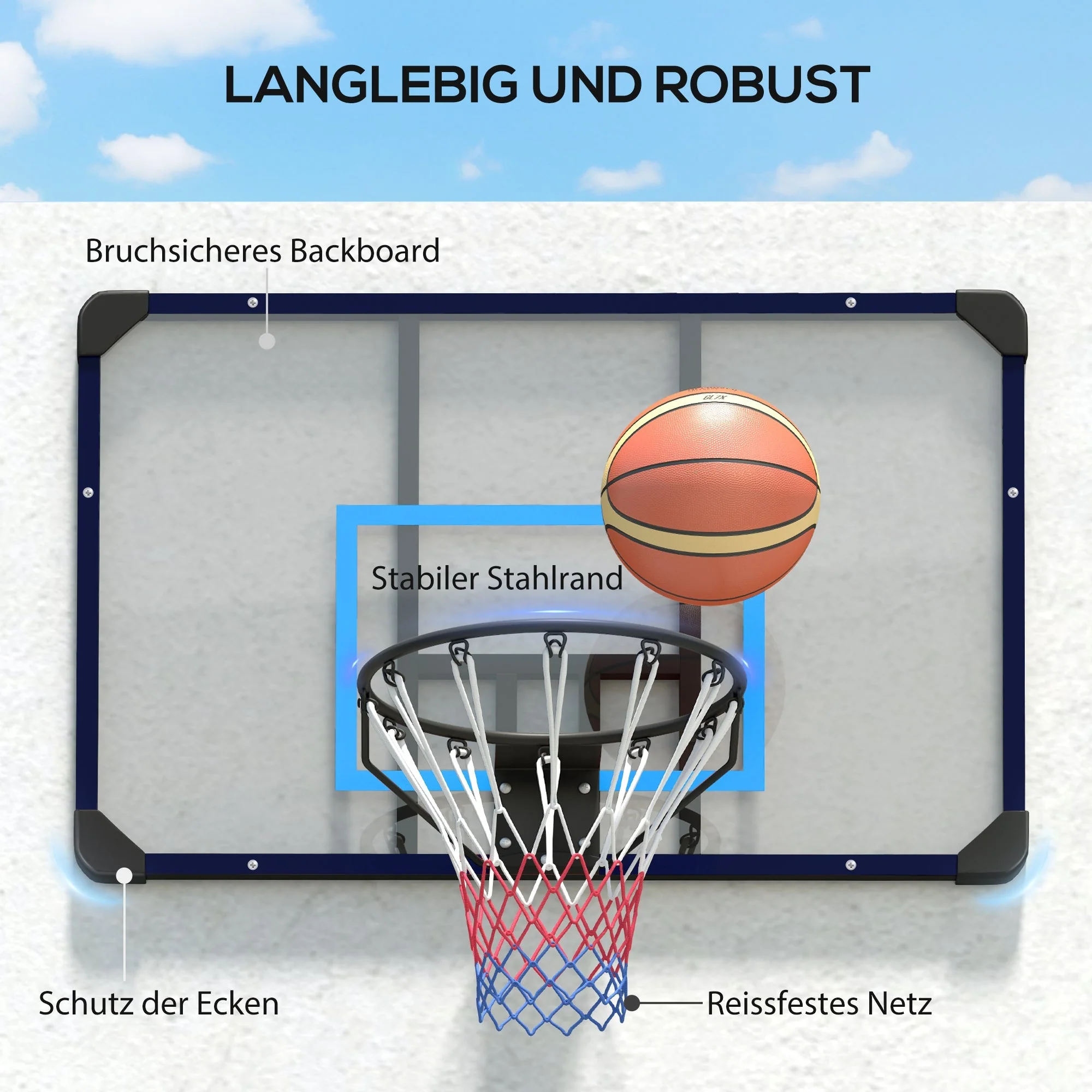 Basketball Hoop Wall Mounted Backboard with Net, Steel - Image 5