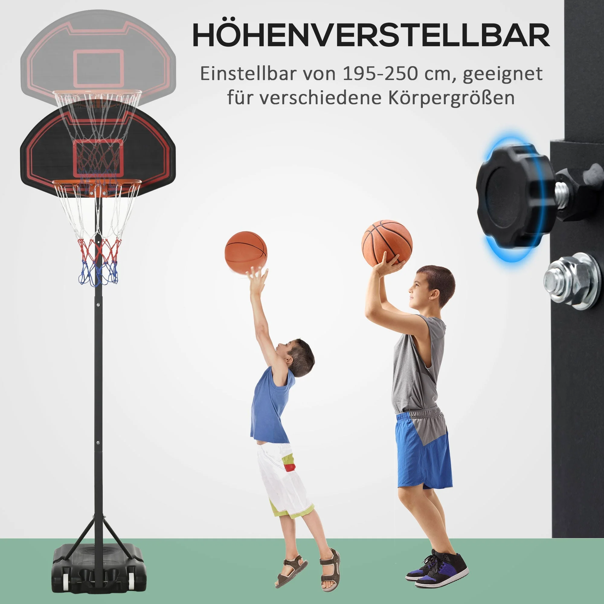 Basketball hoop with stand outdoor adjustable height 195-250cm with wheels - Image 4