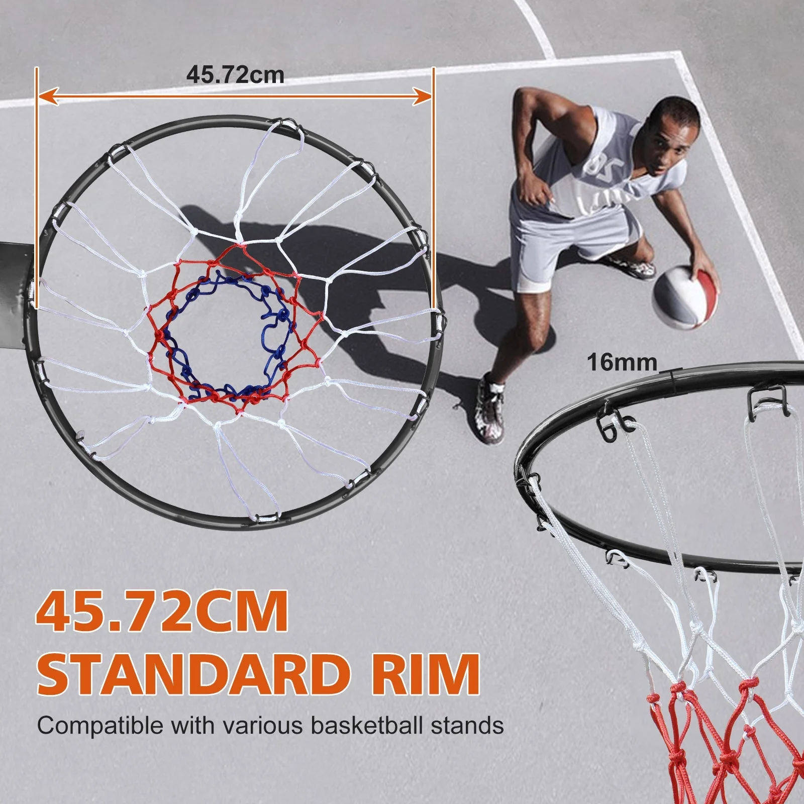 Basketball Rim Replacement, Double Spring Solid, In-Ground & Wall-Mounted Steel, Black - Image 4