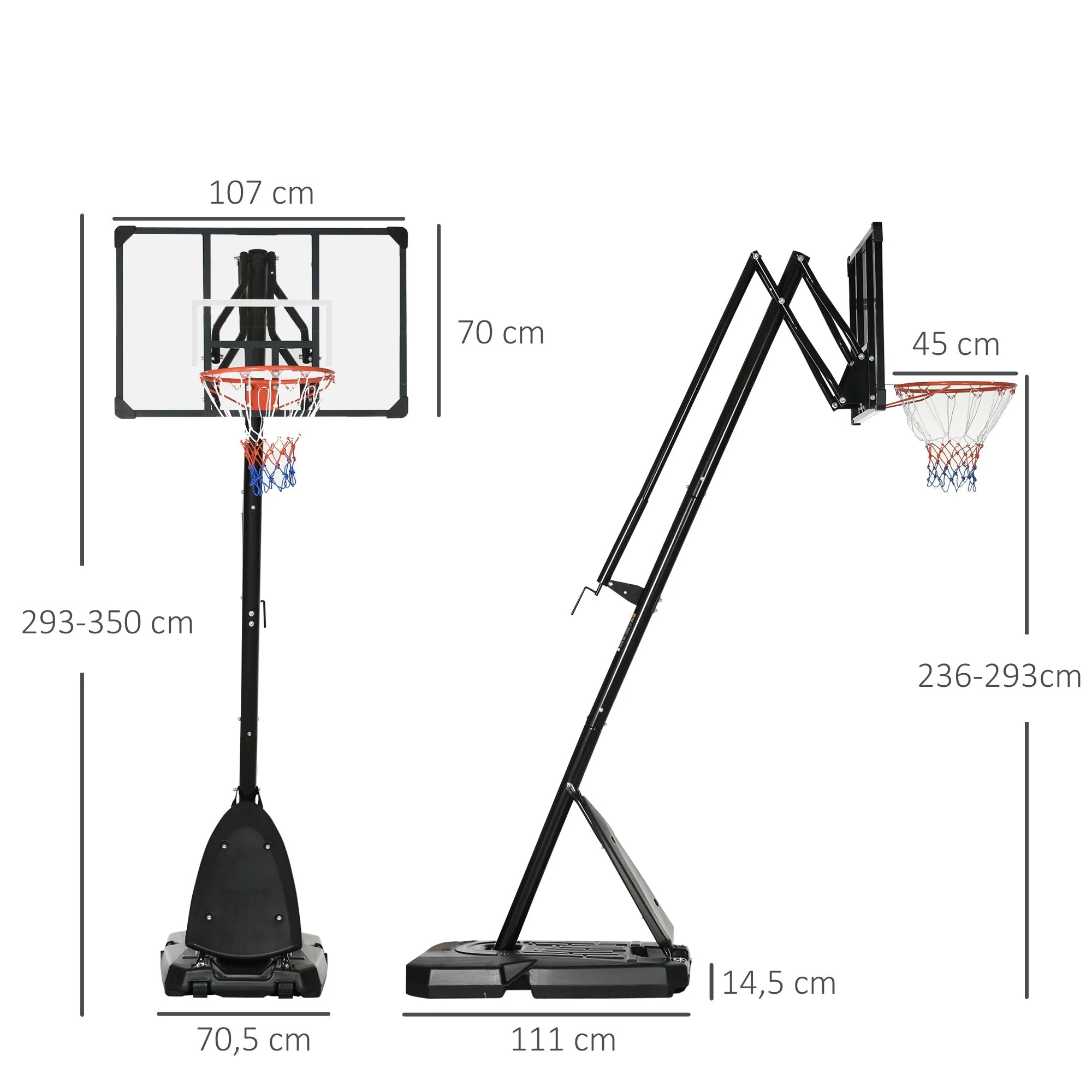 Basketball Stand, Height-Adjustable Rollable, Steel - Image 3