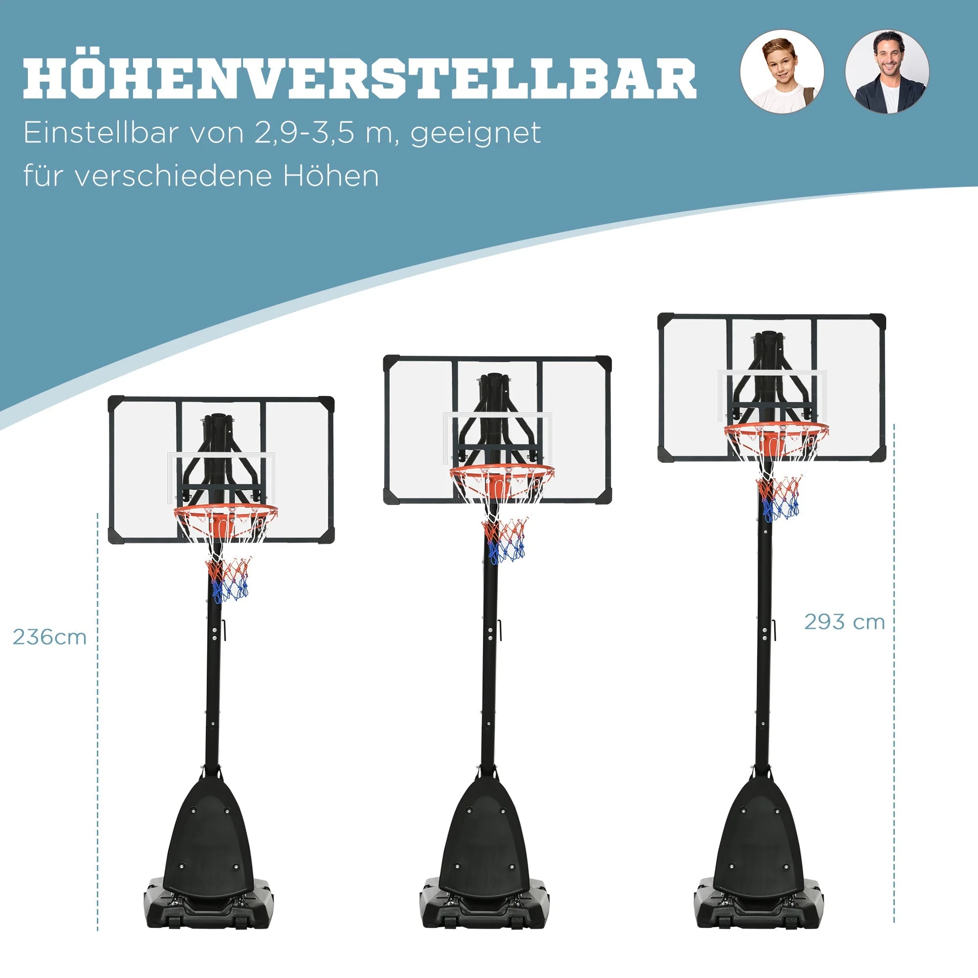 Basketball Stand, Height-Adjustable Rollable, Steel - Image 4