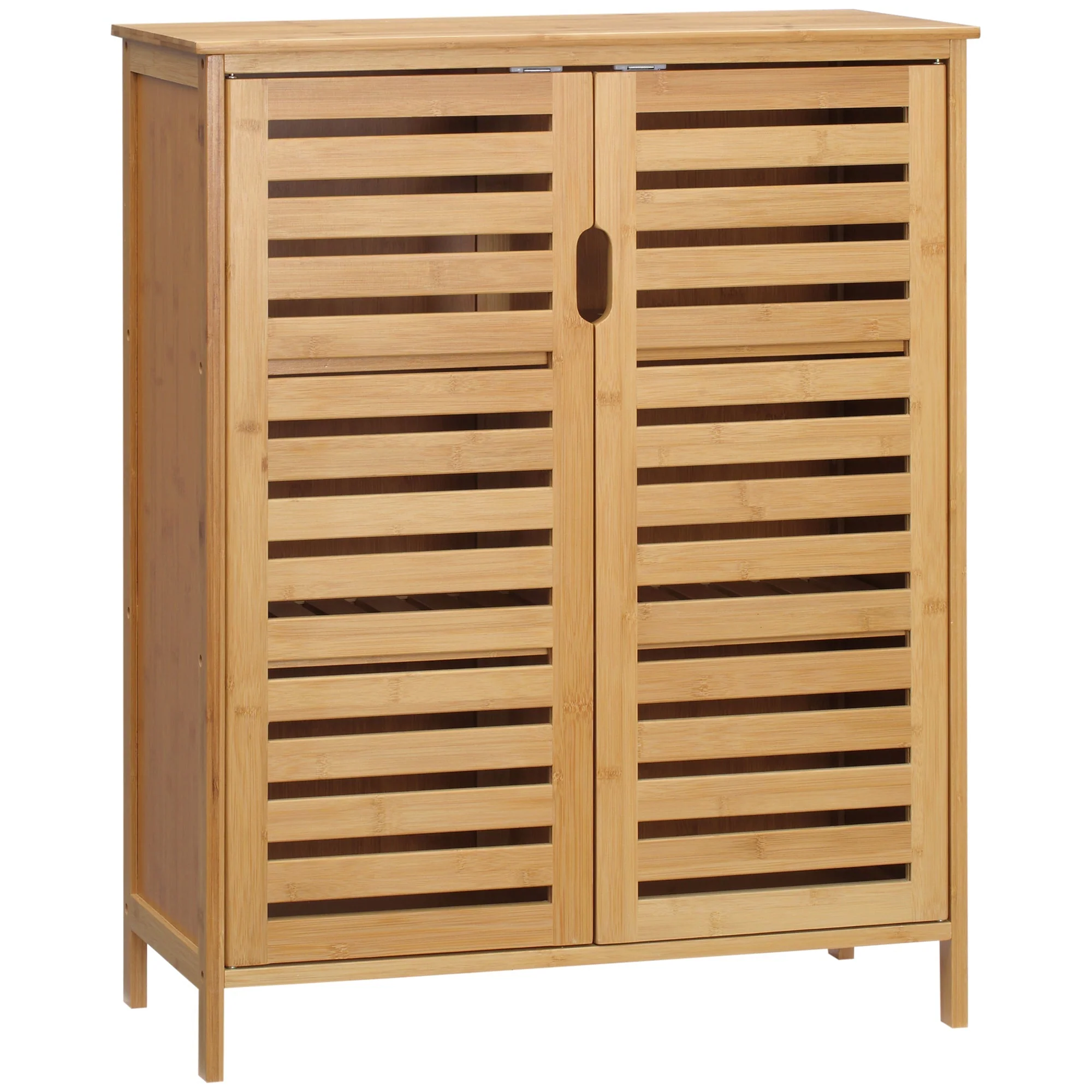 Bathroom Cabinet, 2 Slatted Doors 2 Shelves 68x32x86cm, Bamboo Natural - Image 2