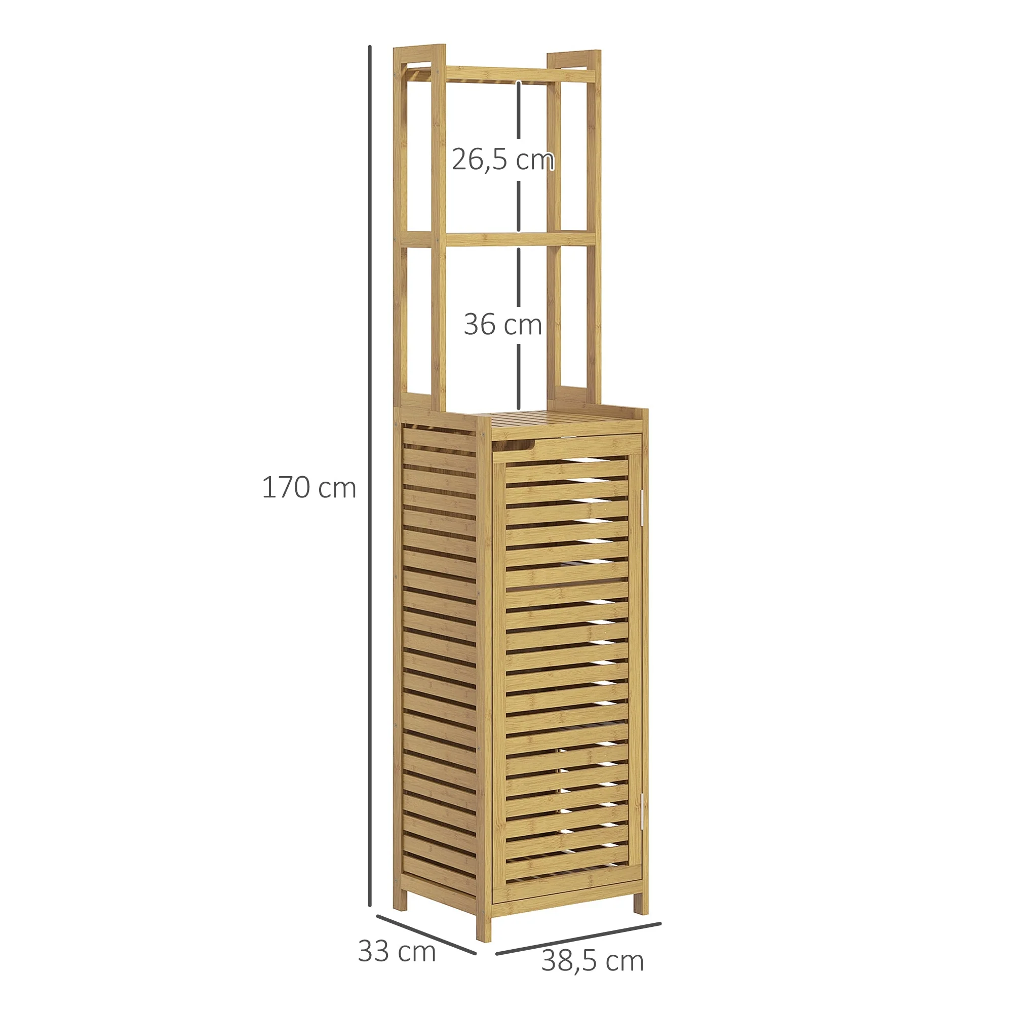 Bathroom Cabinet Bamboo, Cupboard 3 Open Shelves Anti-Tip, Natural Wood - Image 3
