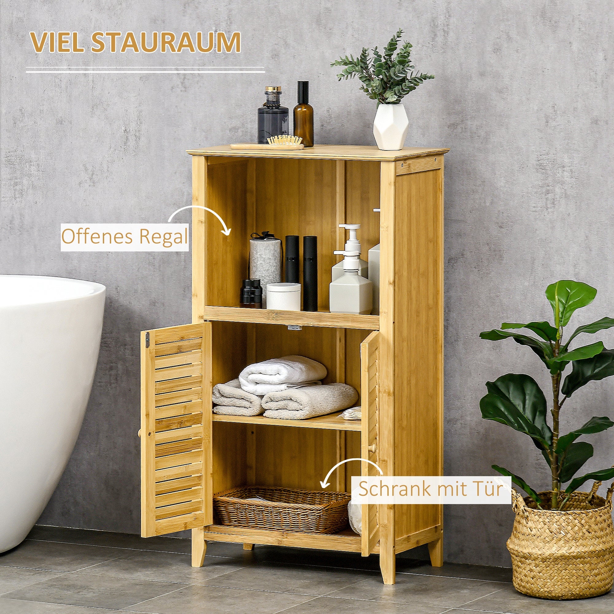 Bathroom Cabinet Freestanding Open Shelf 50x25.5x92cm Bamboo Natural - Image 5
