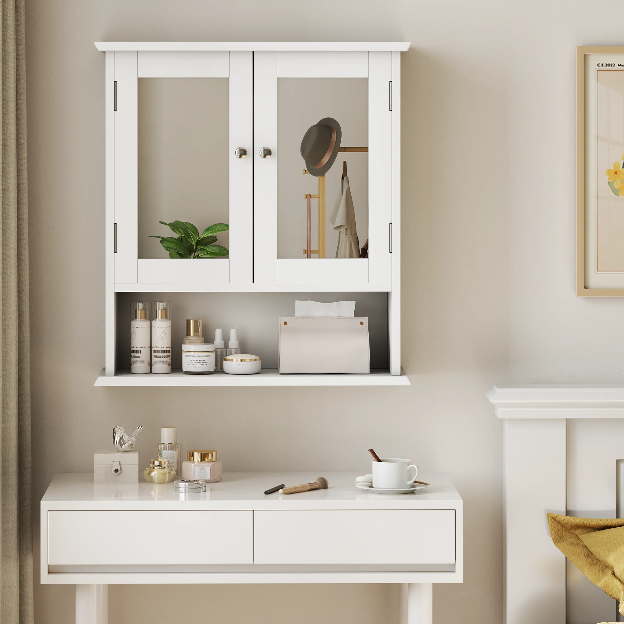 Bathroom Cabinet, Mirror & Adjustable Shelf, White - Image 3