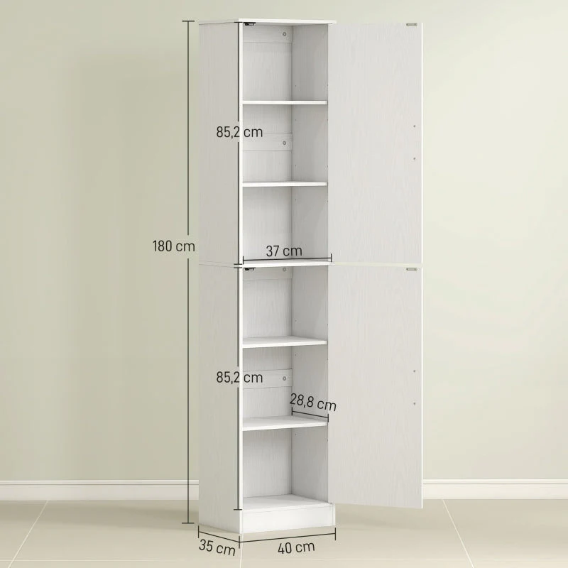 Bathroom Cabinet Narrow Tall 2 Doors Adjustable Shelves, White - Image 3