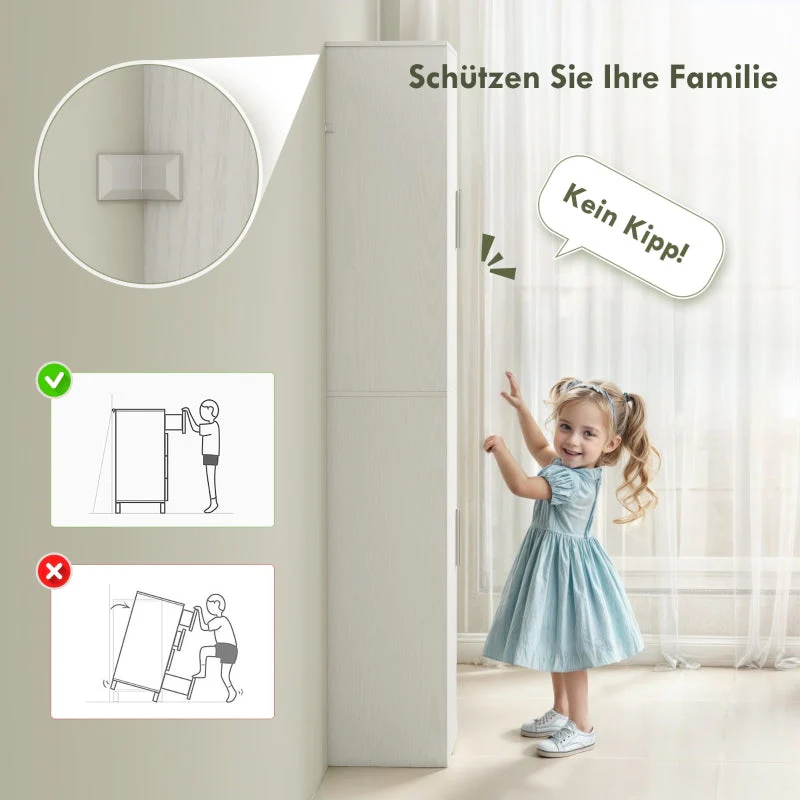 Bathroom Cabinet Narrow Tall 2 Doors Adjustable Shelves, White - Image 5