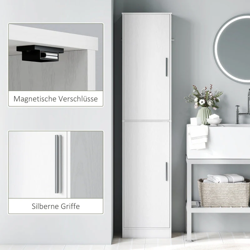 Bathroom Cabinet Narrow Tall 2 Doors Adjustable Shelves, White - Image 6