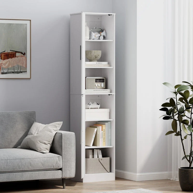 Bathroom Cabinet Narrow Tall 2 Doors Adjustable Shelves, White - Image 7