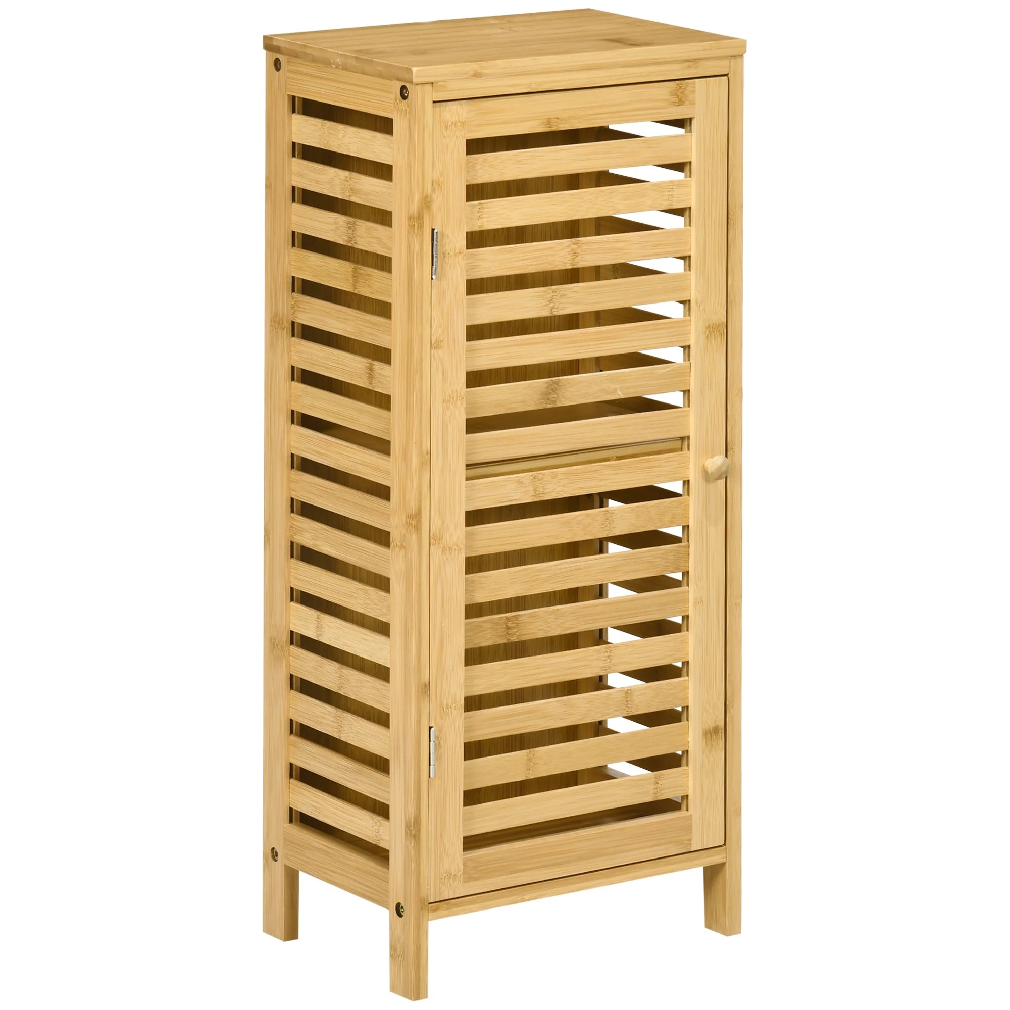 Bathroom Cabinet/Side Cabinet Slatted Door 2 Compartments Storage, Natural - Image 2