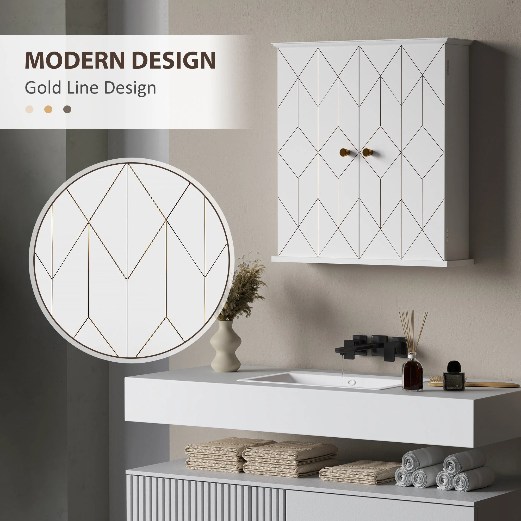 Bathroom Cabinet Wall Mounted Medicine Cabinet 2 Doors Adjustable Shelf White - Image 6