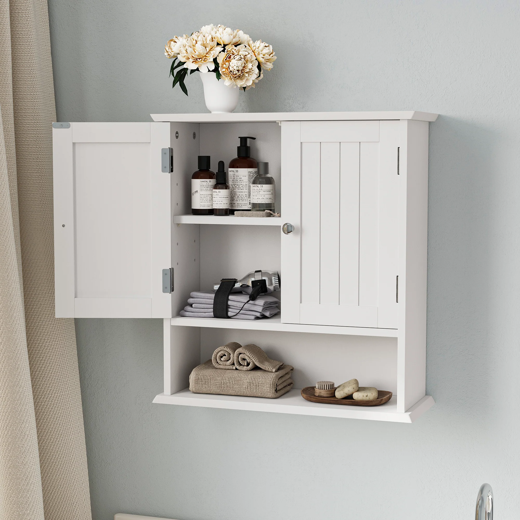 Bathroom Cabinet, Wall Mounted with Double Doors & Adjustable Shelves, White - Image 4