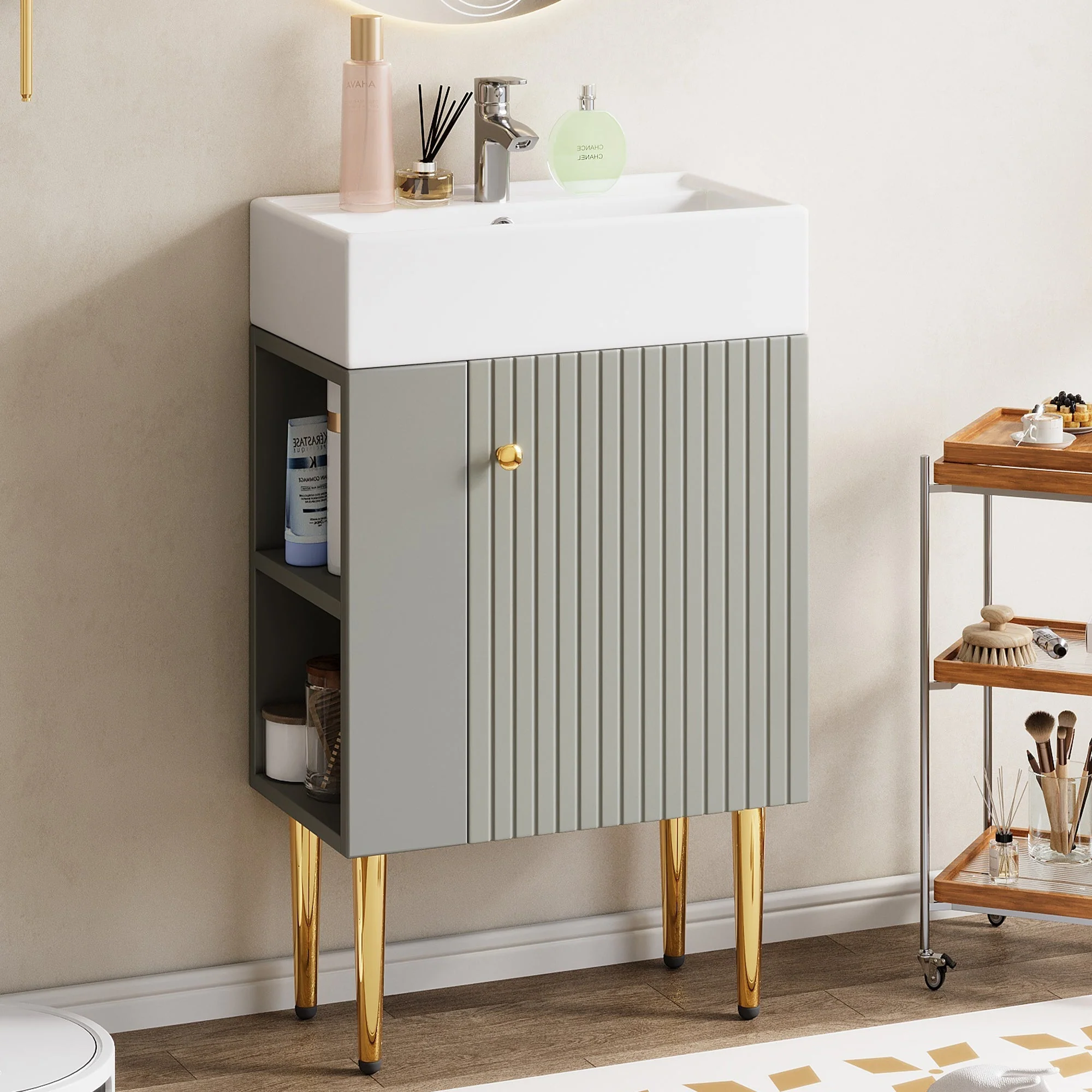 Bathroom Furniture Washbasin with Vanity Unit, 55 cm, Small Guest, Light Grey - Image 4