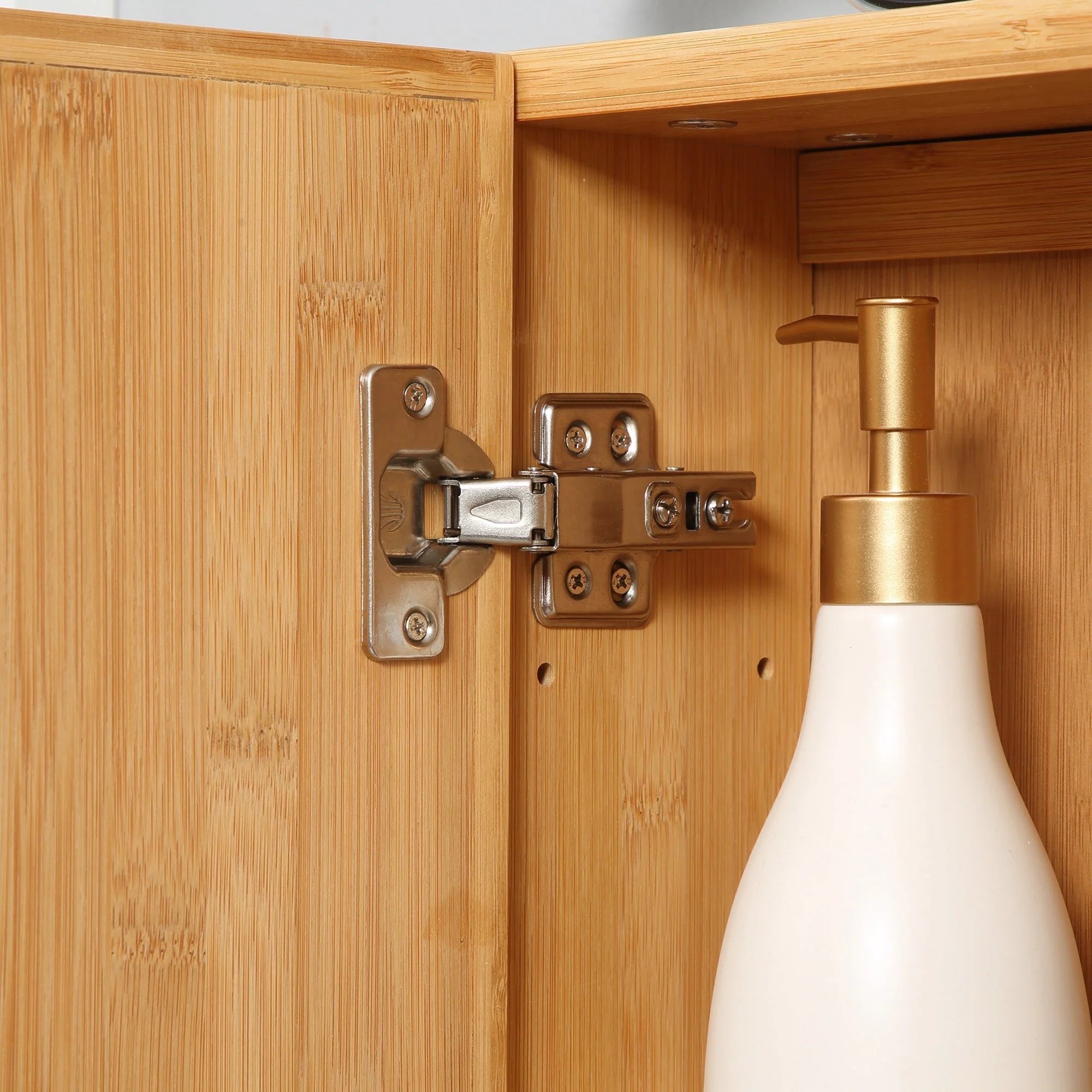 Bathroom Mirror Cabinet Double Door 3 Shelves Wall-Mounted Bamboo Natural - Image 7
