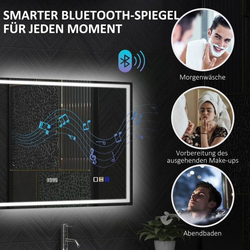 Bathroom Mirror LED Bluetooth Anti-Fog Touch Switch, 80x60cm, Silver - Image 4