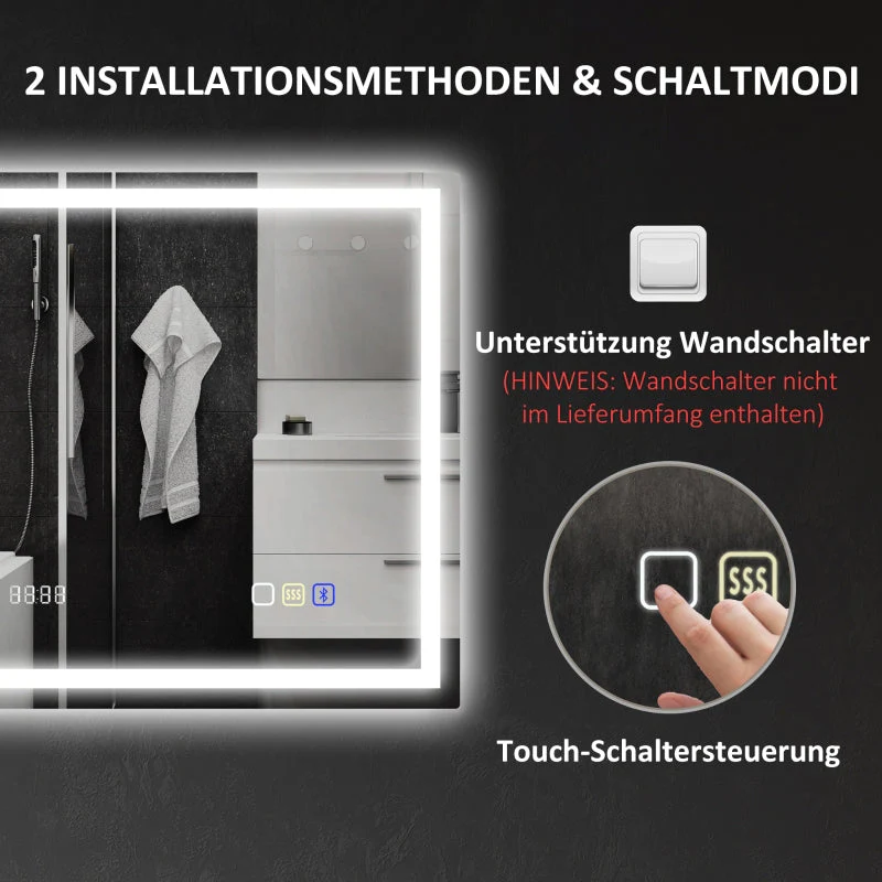 Bathroom Mirror LED Bluetooth Anti-Fog Touch Switch, 80x60cm, Silver - Image 8