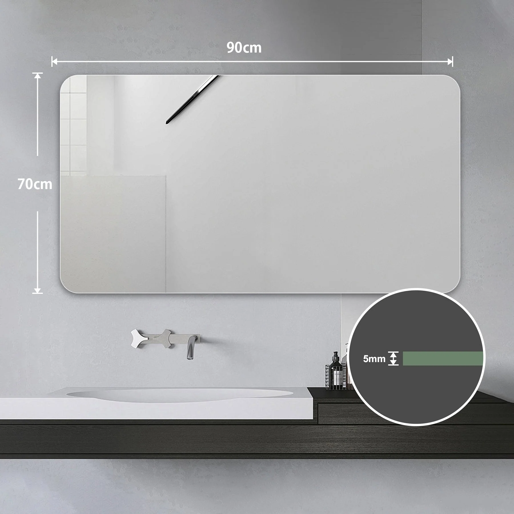 Bathroom Vanity Mirror 70x90CM Wall-Mounted Anti-Fog Waterproof Silver Glass - Image 8