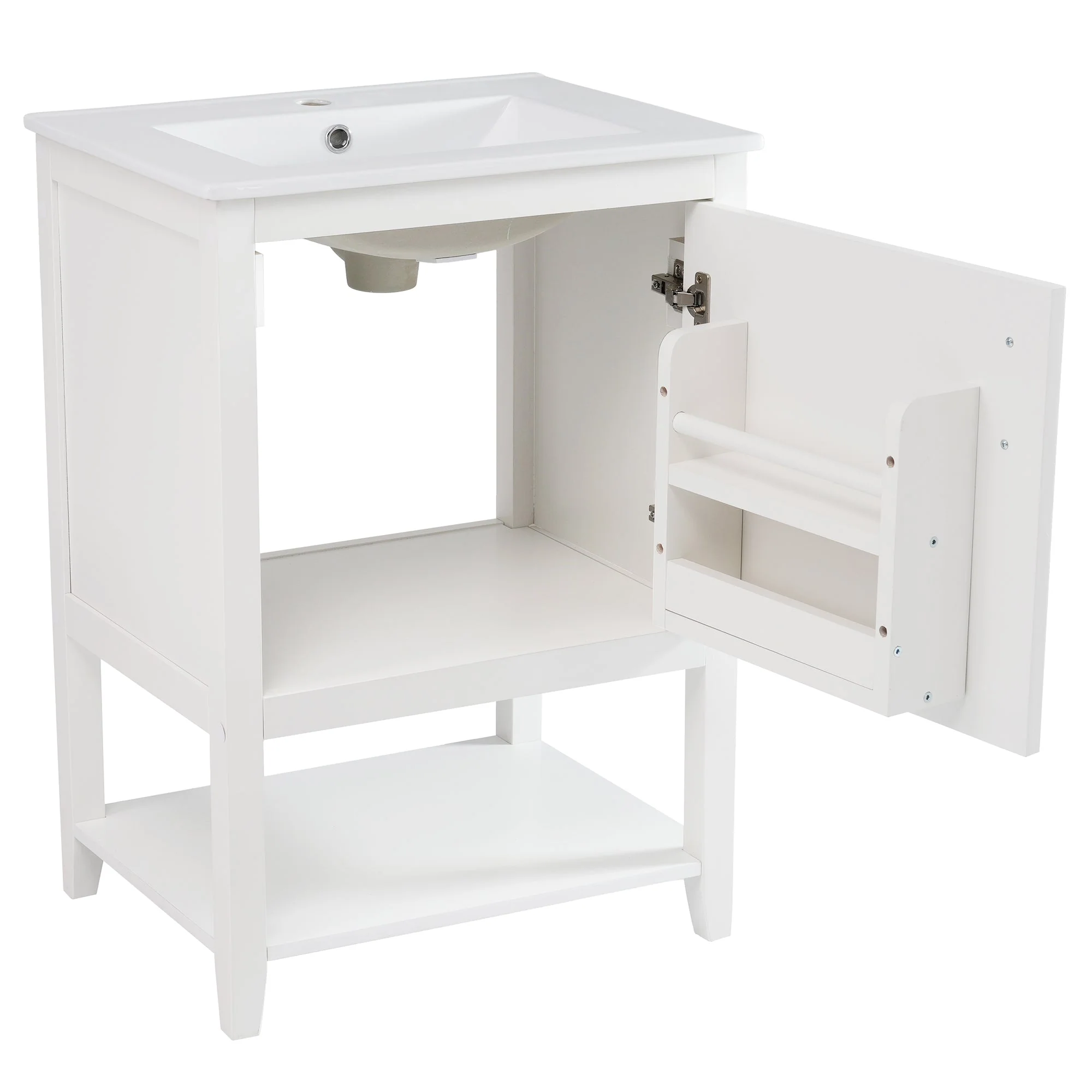 Bathroom Vanity Unit 60cm with Ceramic Washbasin & Shelf, White - Image 8